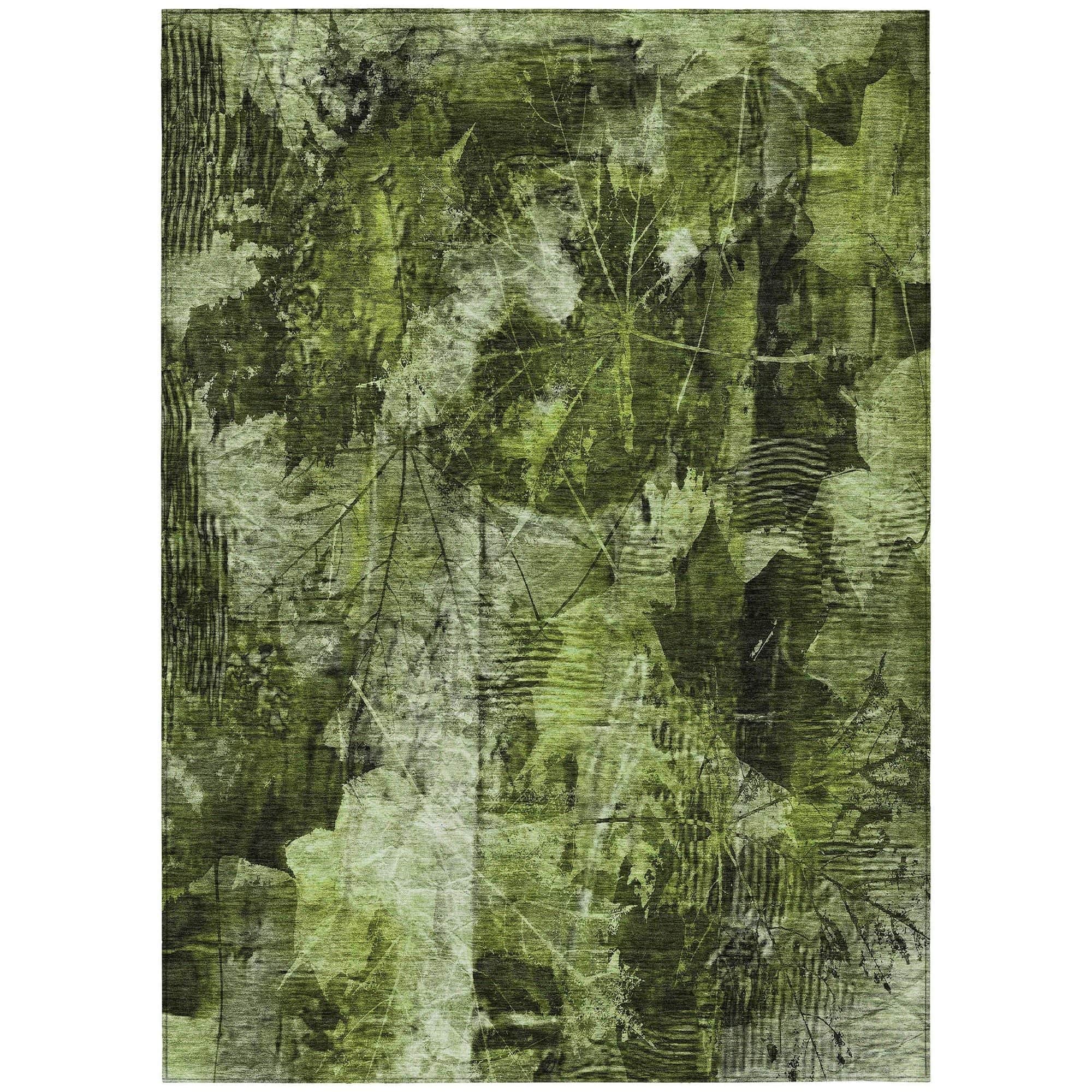 Nagano Green Machine Washable Area Rug
