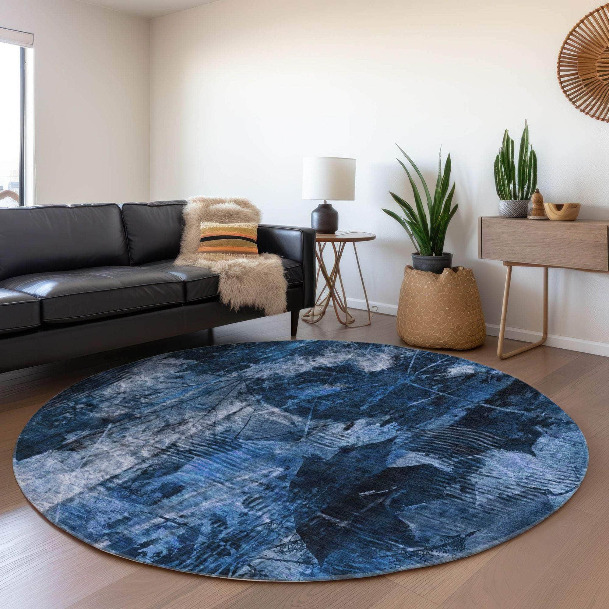 Machine Made ACN560 Navy Blue Rugs