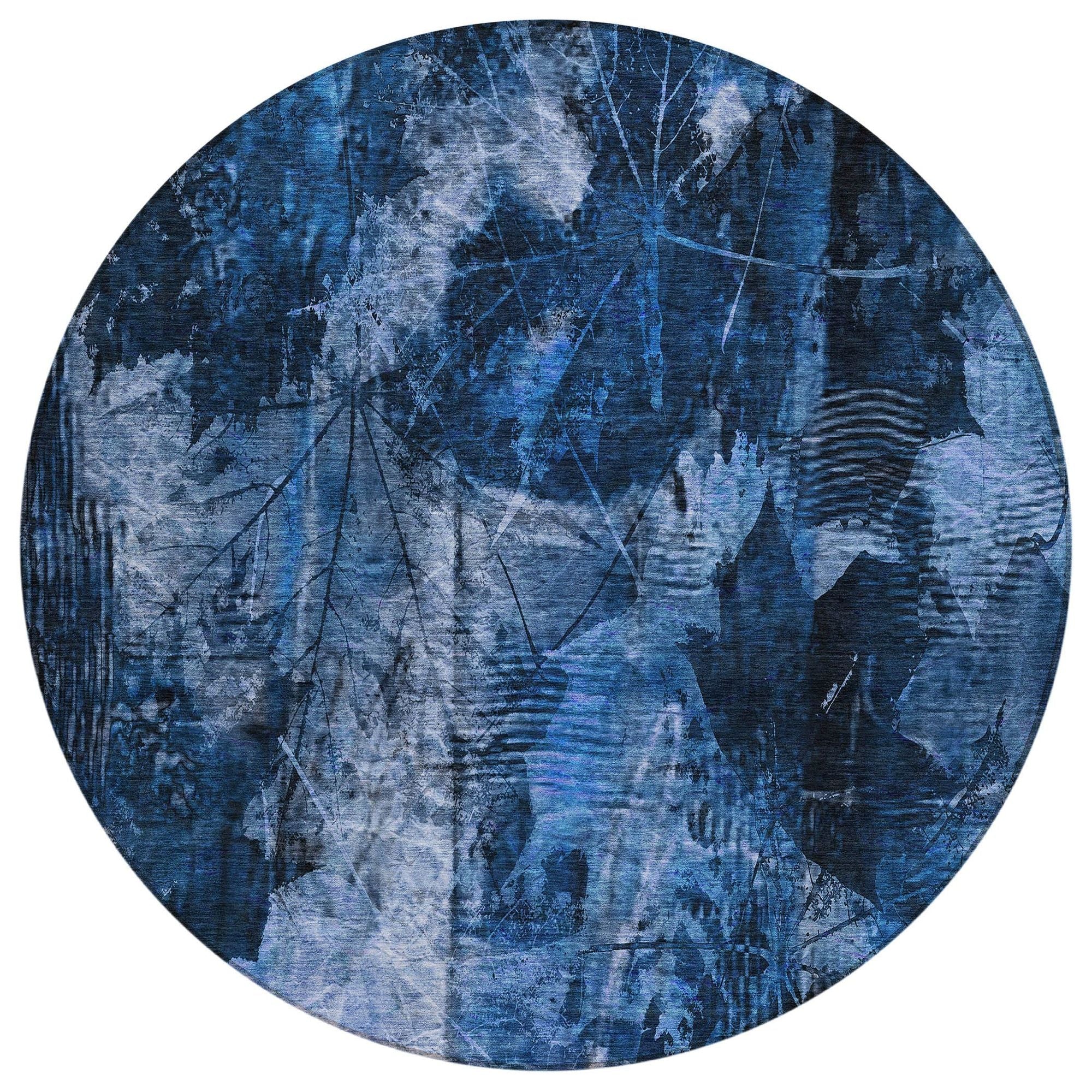 Machine Washable Navy Blue Rug - Indoor / Outdoor - Kids / Pet Friendly Floral Print Rug