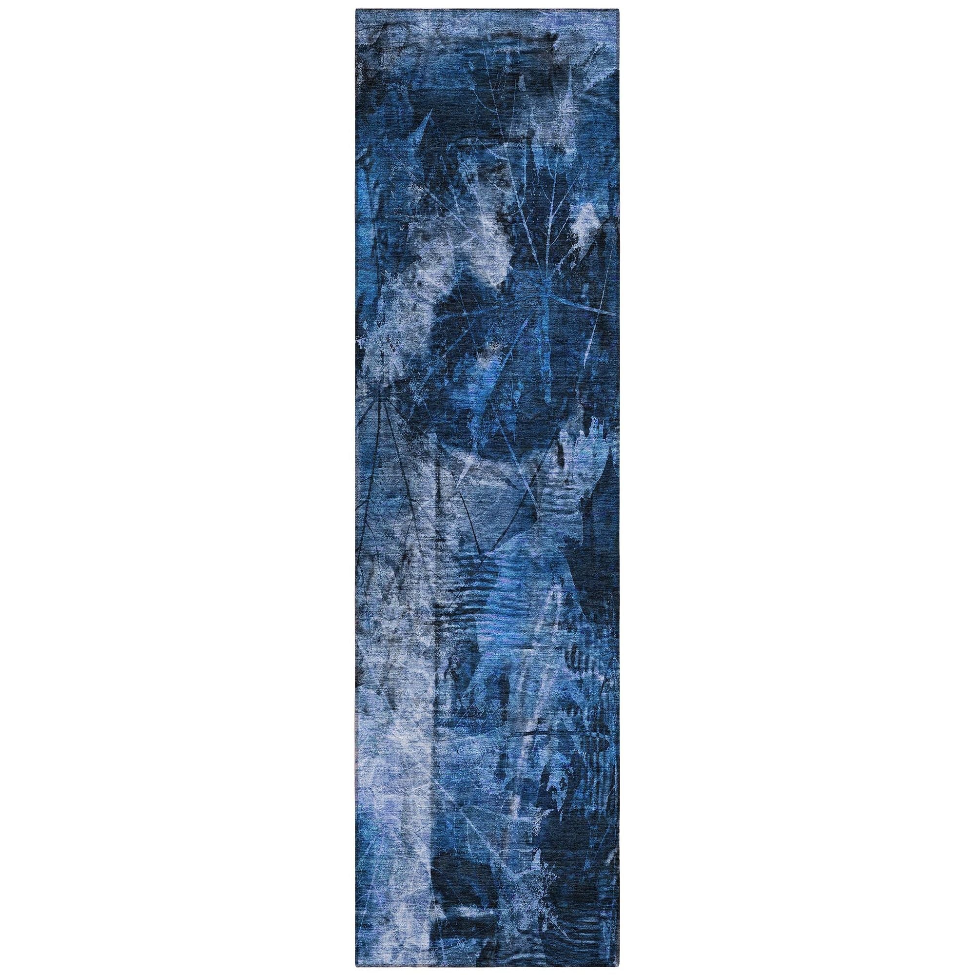 Machine Washable Navy Blue Rug - Indoor / Outdoor - Kids / Pet Friendly Floral Print Rug