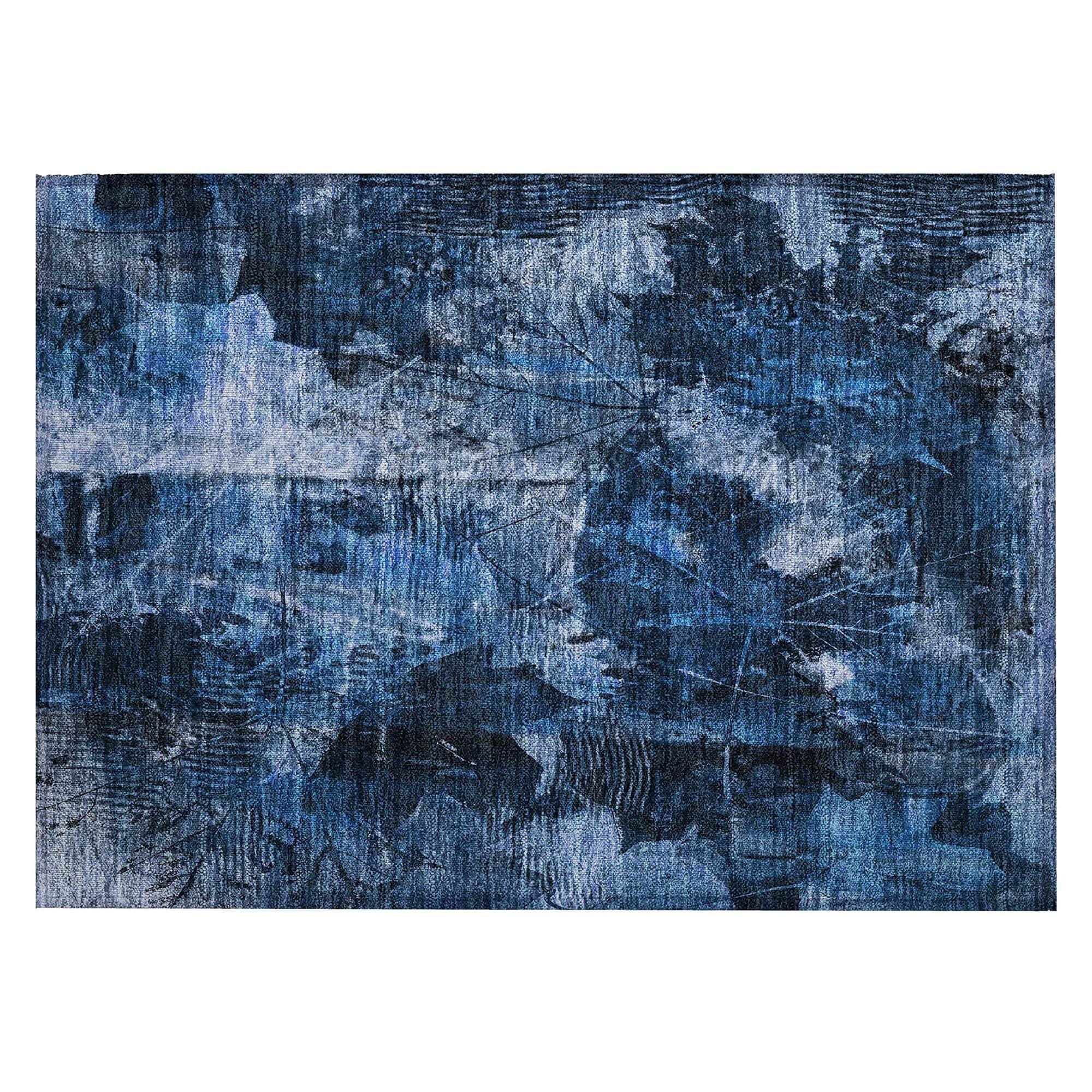 Machine Washable Navy Blue Rug - Indoor / Outdoor - Kids / Pet Friendly Floral Print Rug