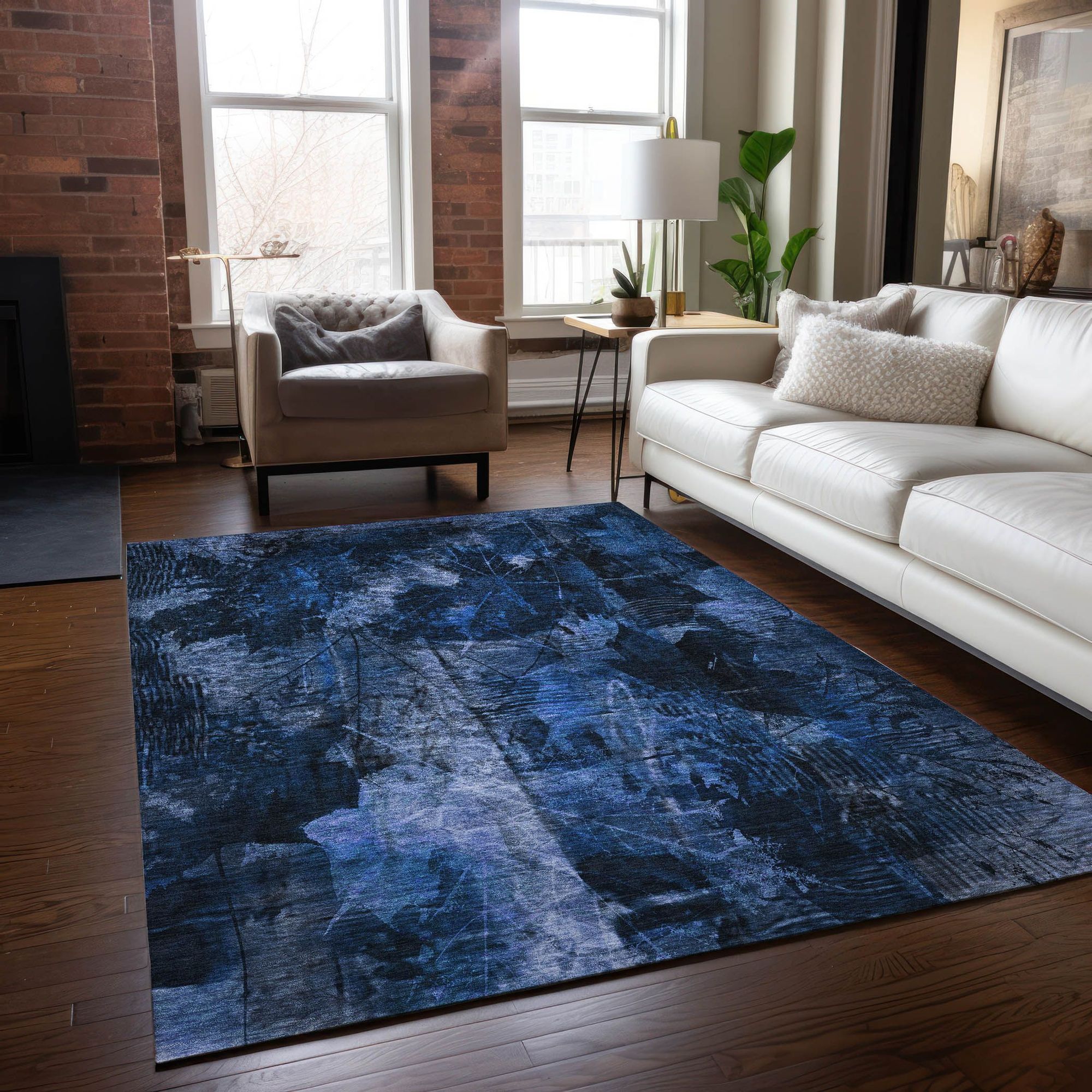 Machine Made ACN560 Navy Blue Rugs