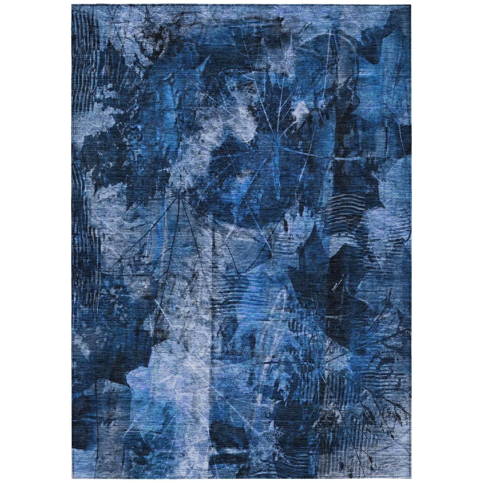 Machine Washable Navy Blue Rug - Indoor / Outdoor - Kids / Pet Friendly Floral Print Rug