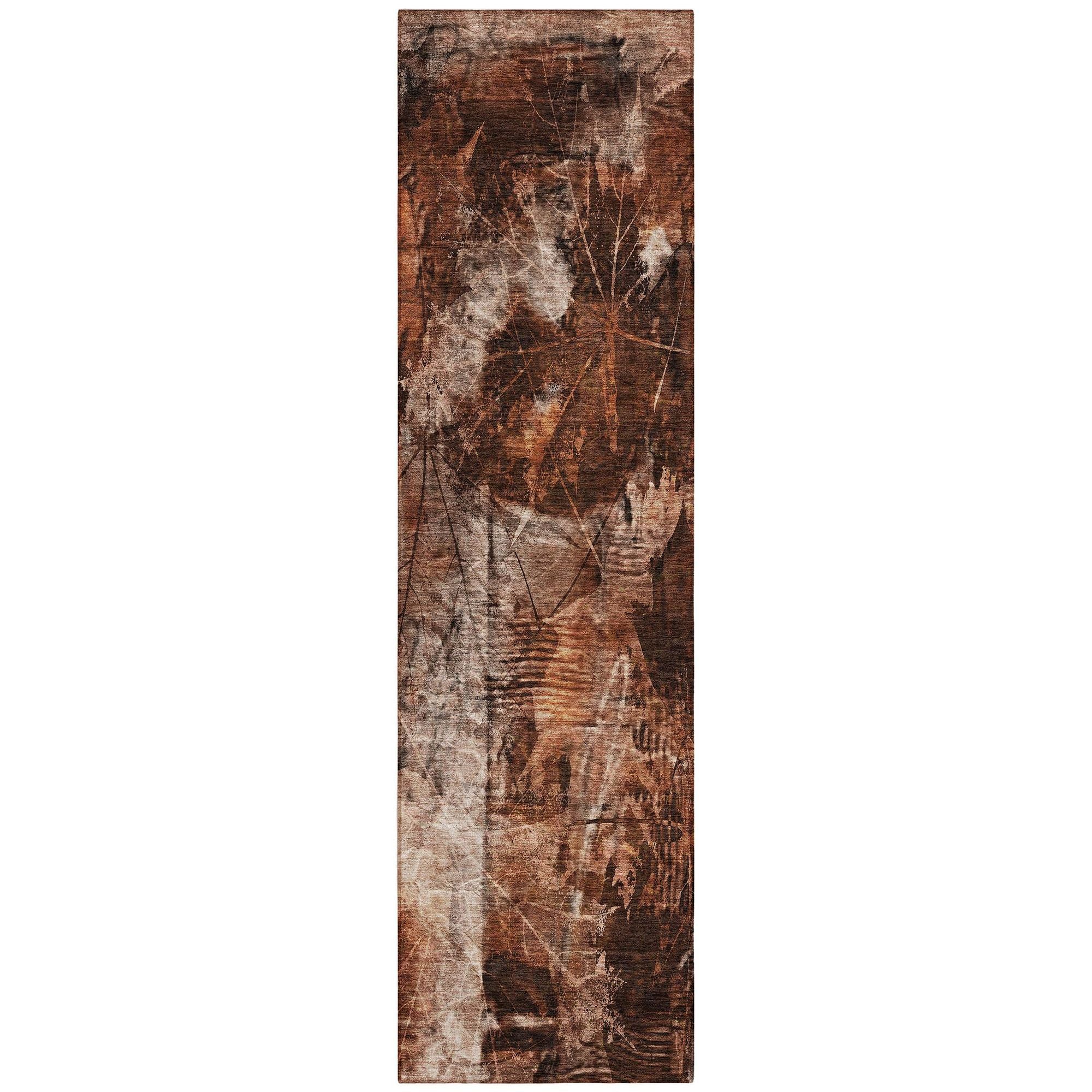 Machine Washable Paprika Orange Rug - Indoor / Outdoor - Kids / Pet Friendly Floral Print Rug