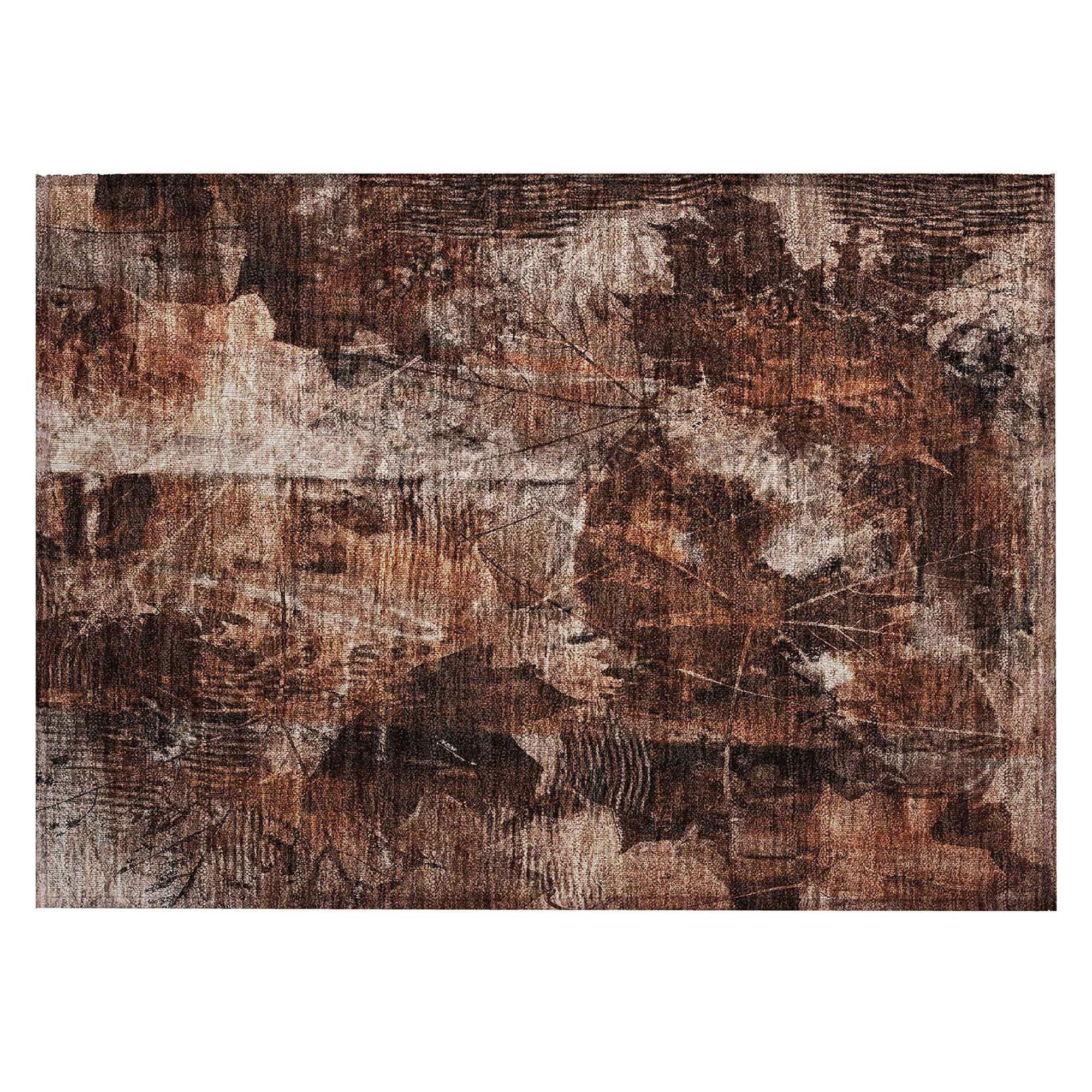Machine Washable Paprika Orange Rug - Indoor / Outdoor - Kids / Pet Friendly Floral Print Rug