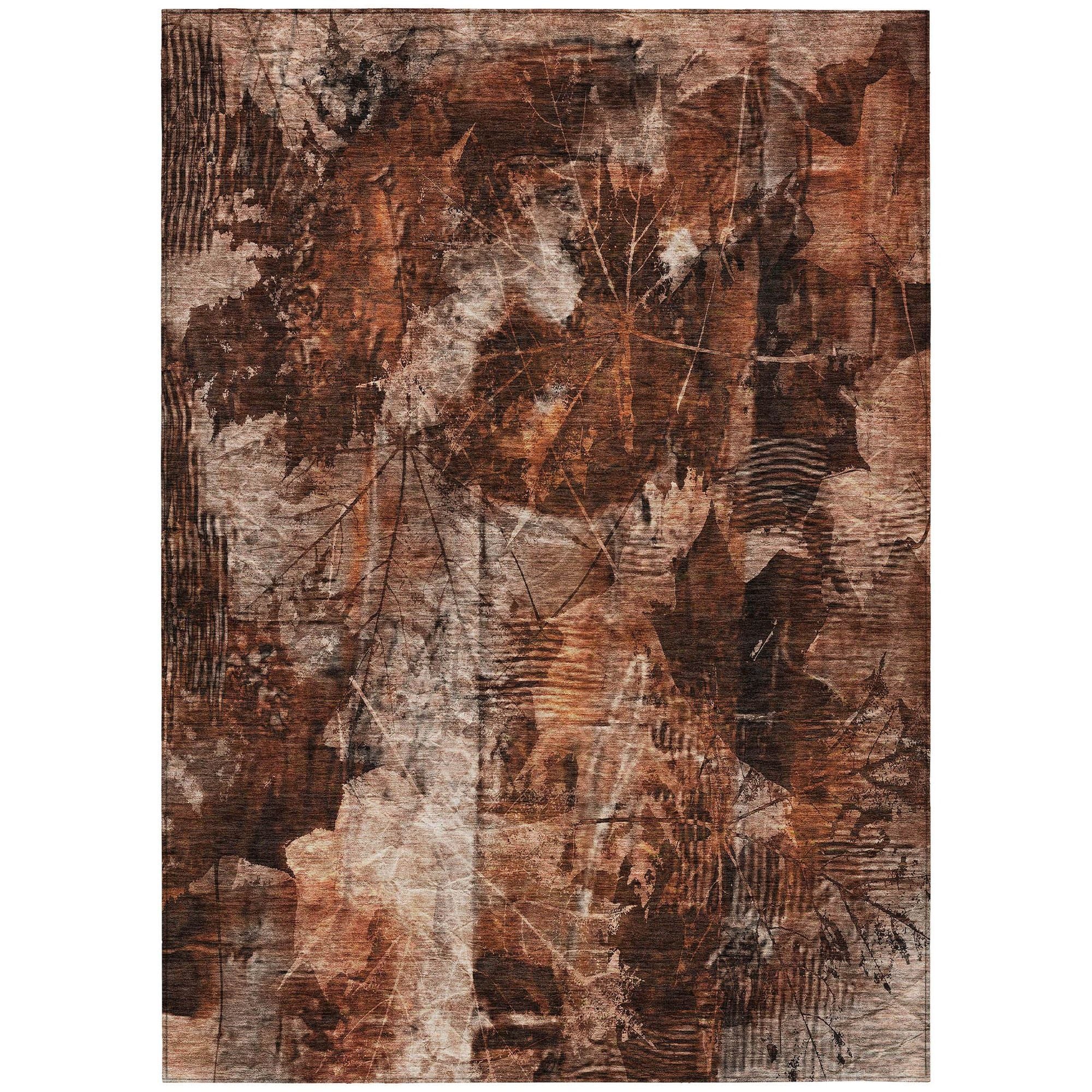 Machine Washable Paprika Orange Rug - Indoor / Outdoor - Kids / Pet Friendly Floral Print Rug
