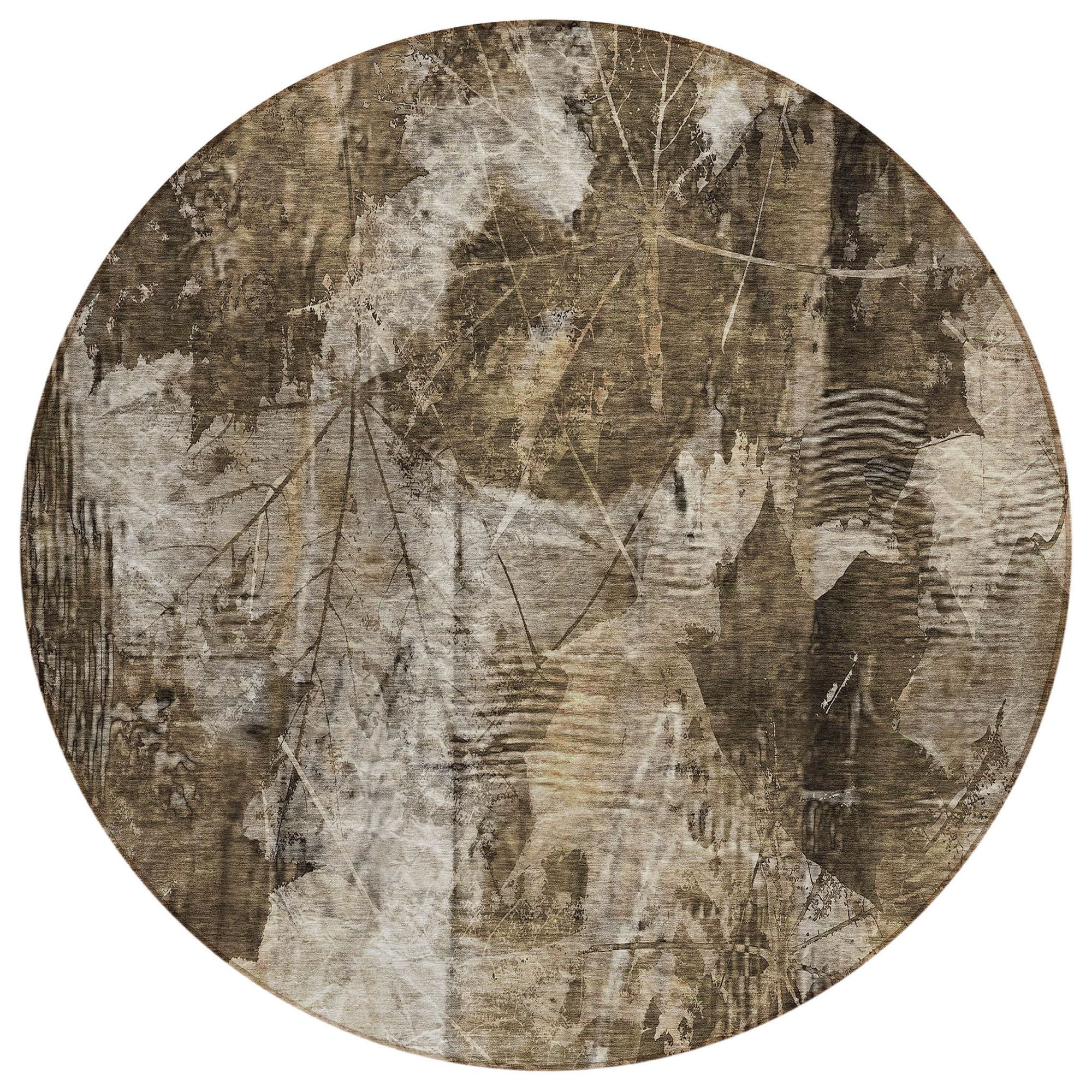 Machine Washable Taupe Brown Rug - Indoor / Outdoor - Kids / Pet Friendly Floral Print Rug
