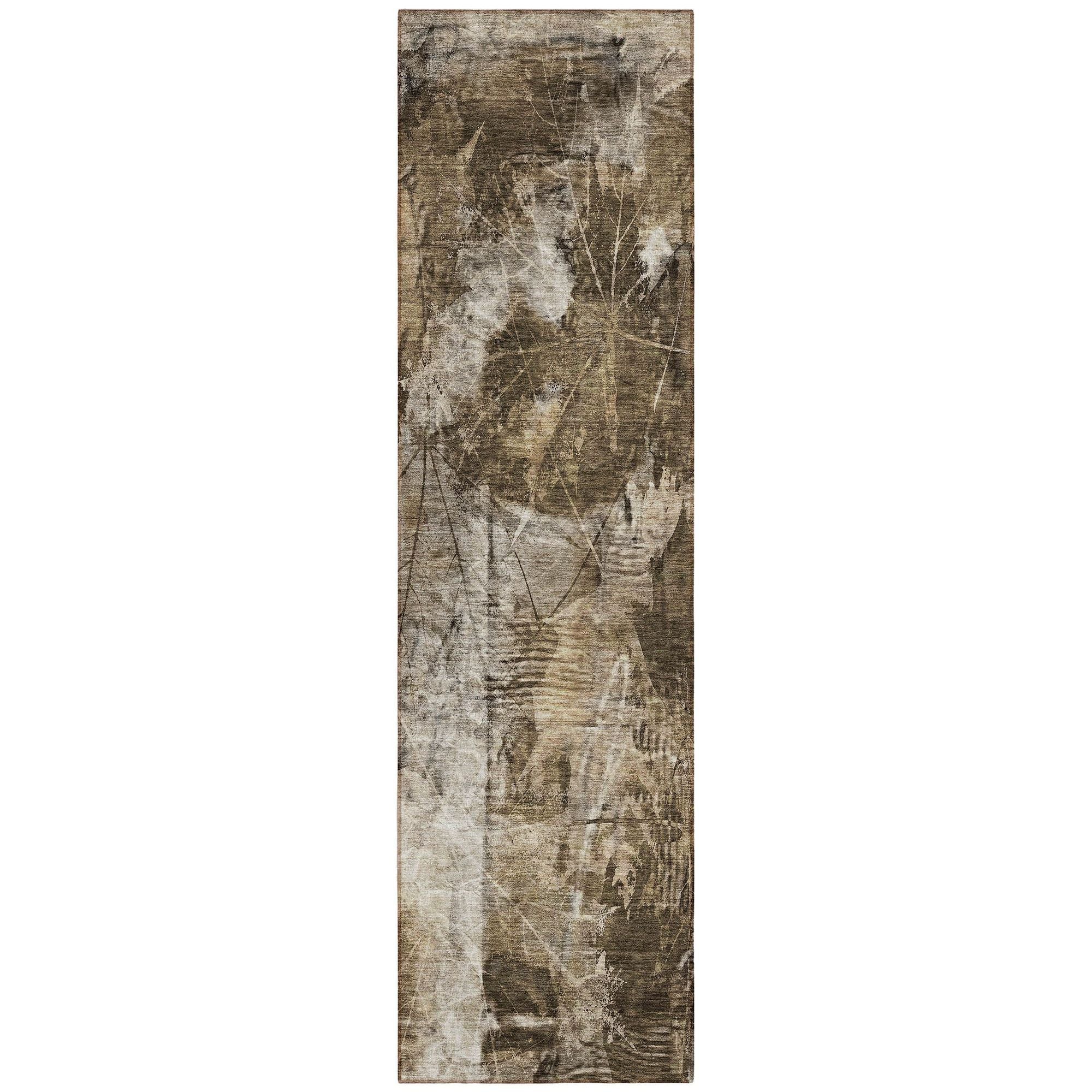 Machine Washable Taupe Brown Rug - Indoor / Outdoor - Kids / Pet Friendly Floral Print Rug