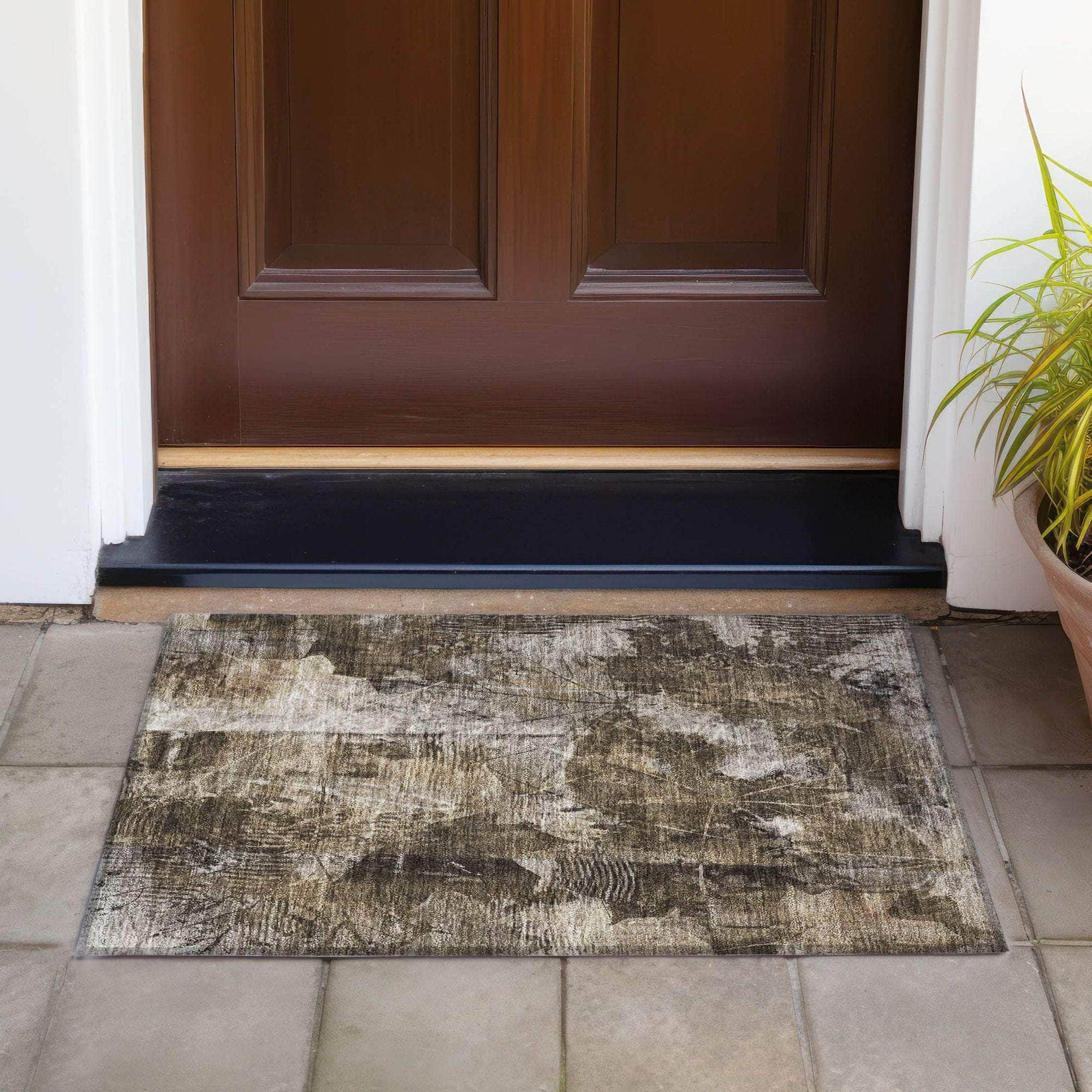 Machine Made ACN560 Taupe Brown Rugs