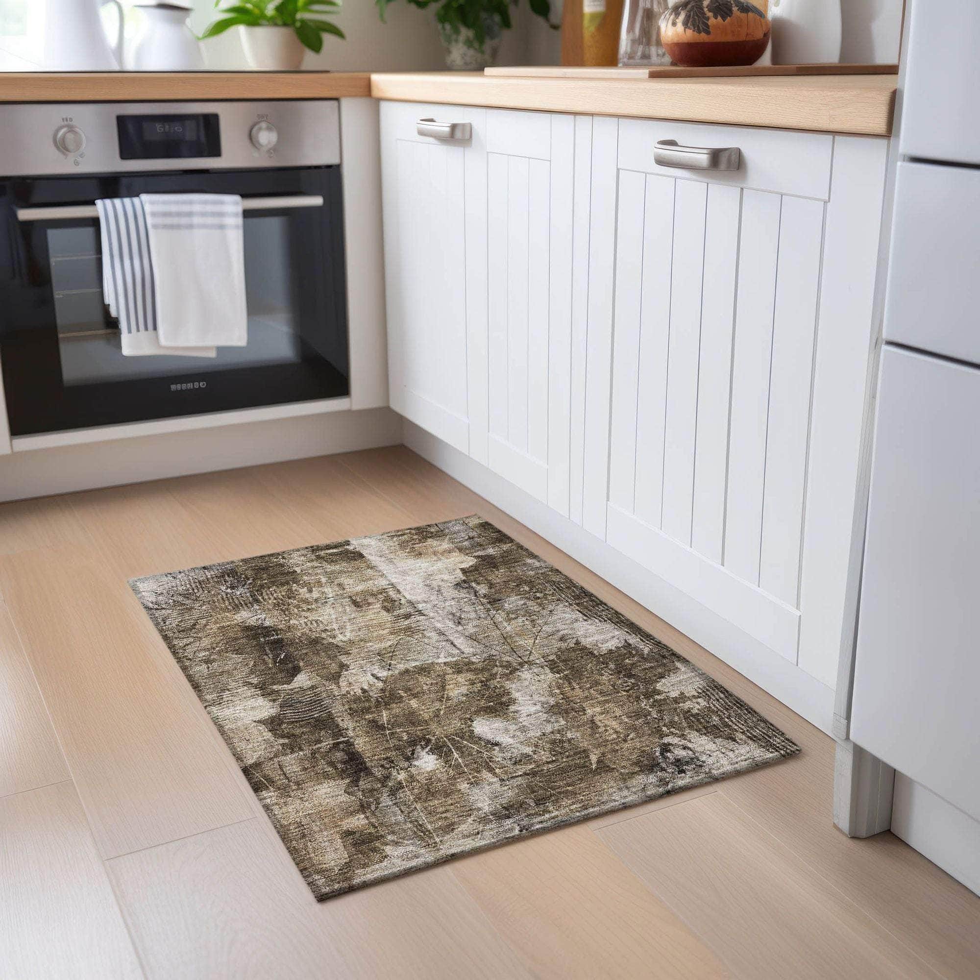 Machine Made ACN560 Taupe Brown Rugs