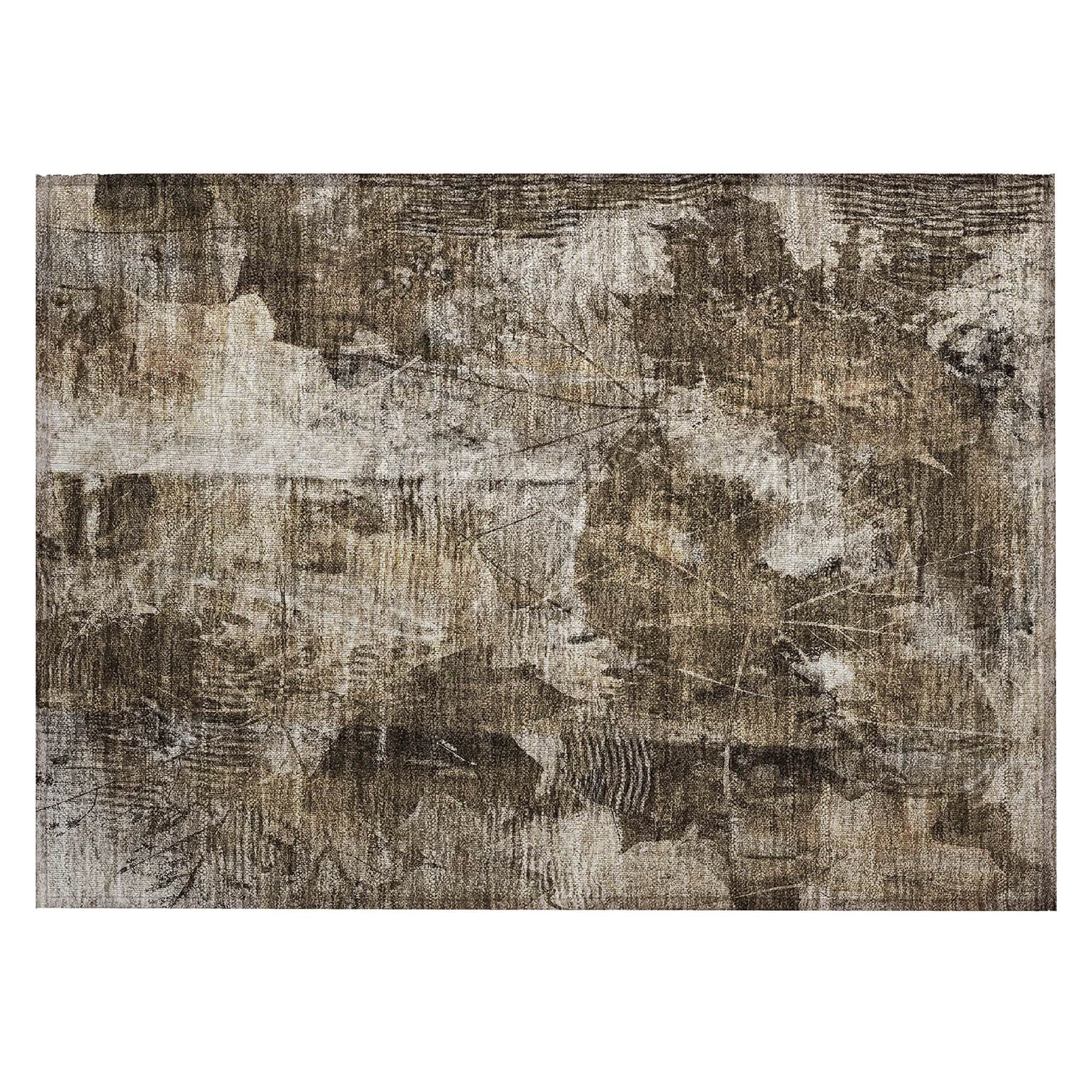 Machine Washable Taupe Brown Rug - Indoor / Outdoor - Kids / Pet Friendly Floral Print Rug