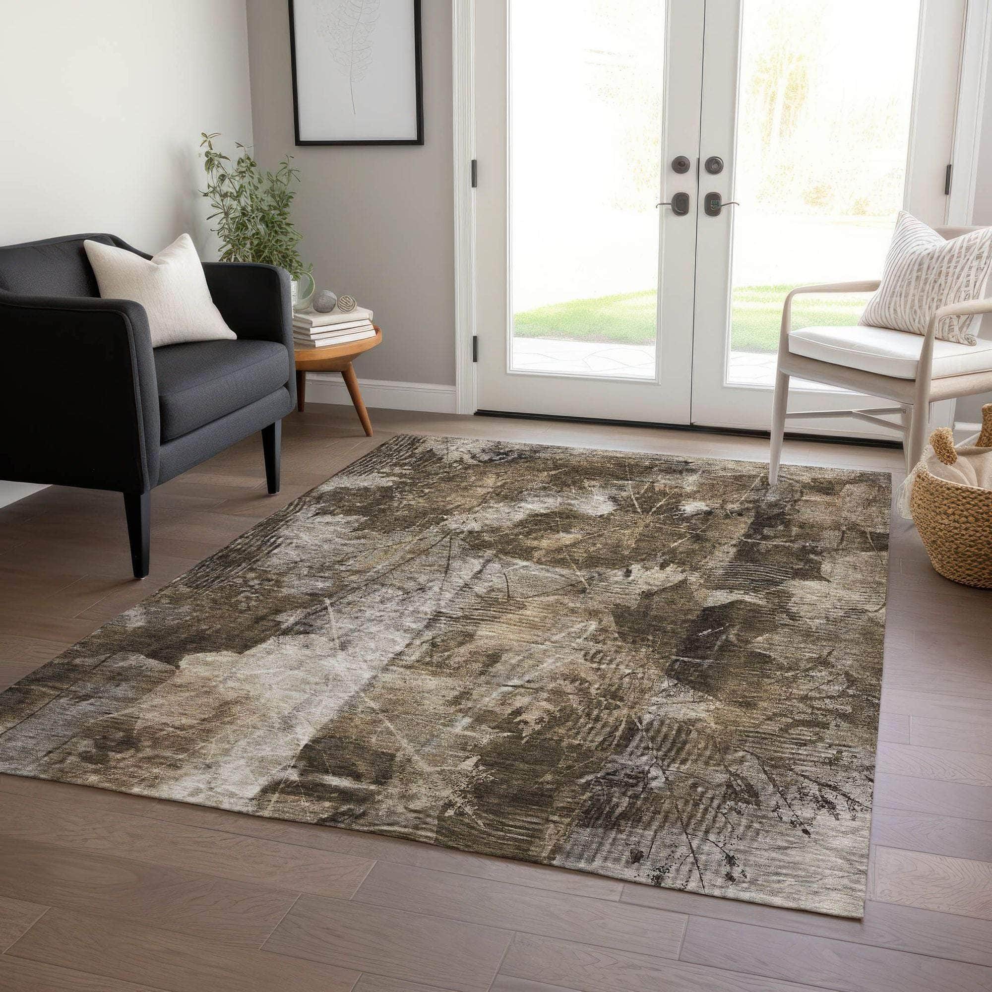 Machine Made ACN560 Taupe Brown Rugs