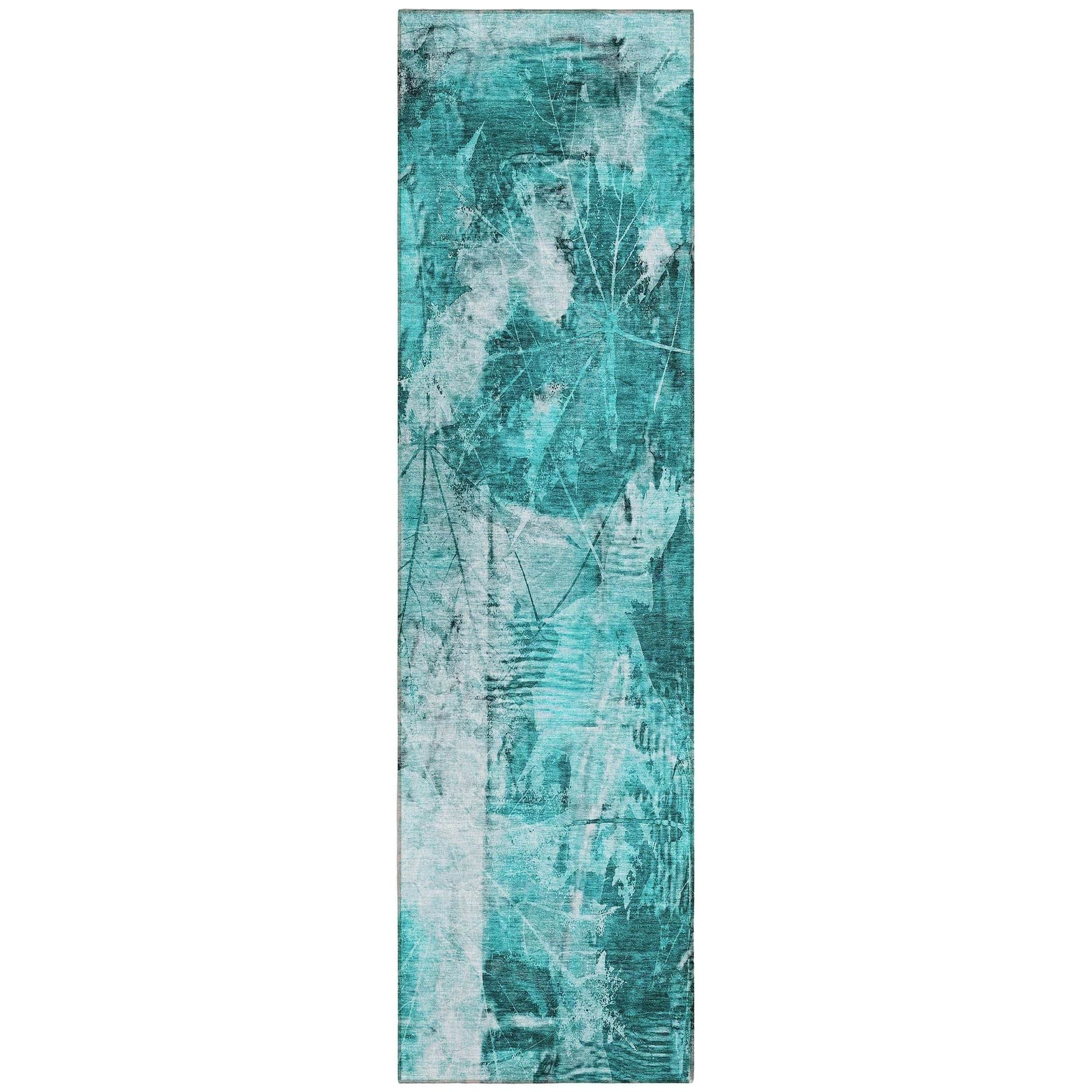Machine Washable Teal Rug - Indoor / Outdoor - Kids / Pet Friendly Floral Print Rug