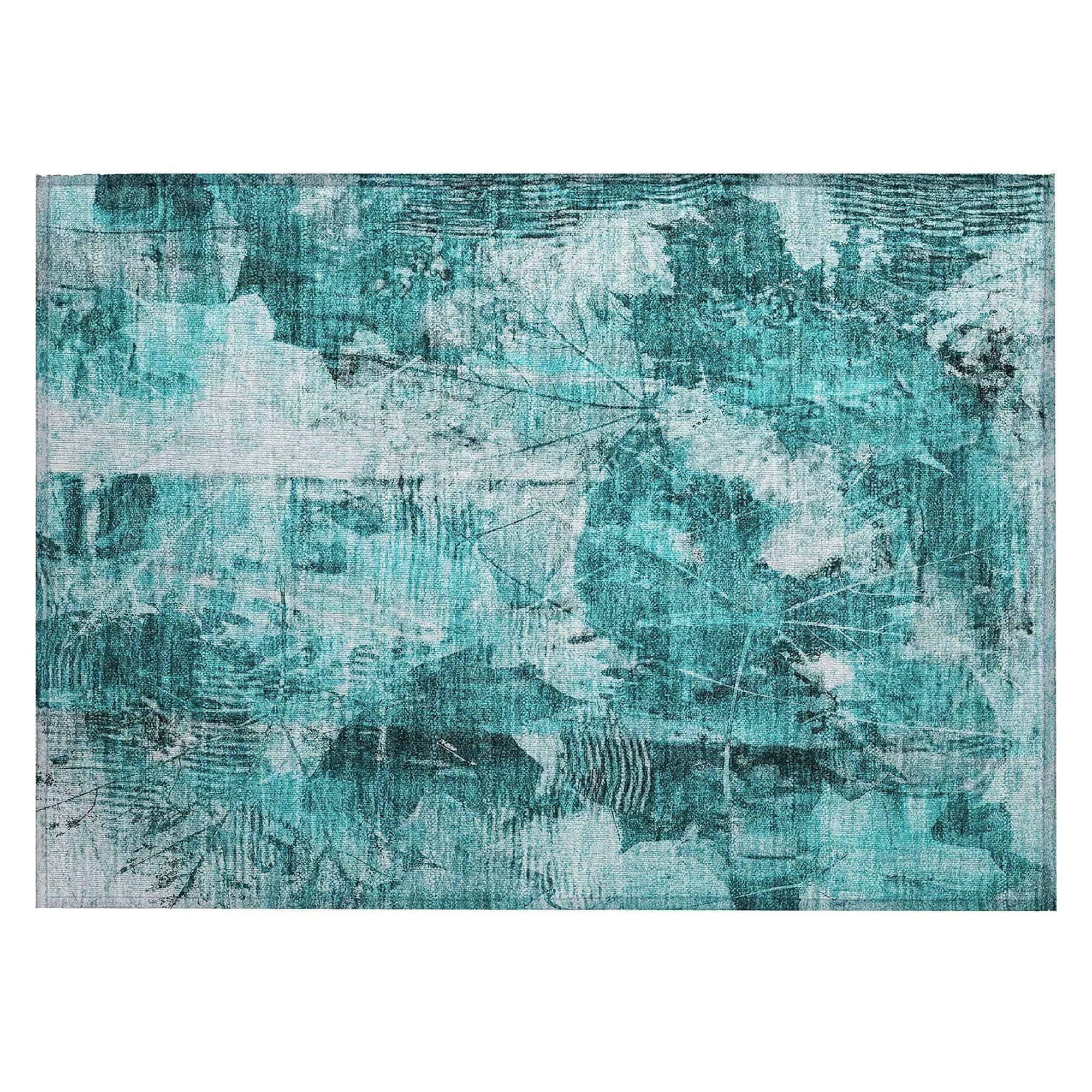 Machine Washable Teal Rug - Indoor / Outdoor - Kids / Pet Friendly Floral Print Rug
