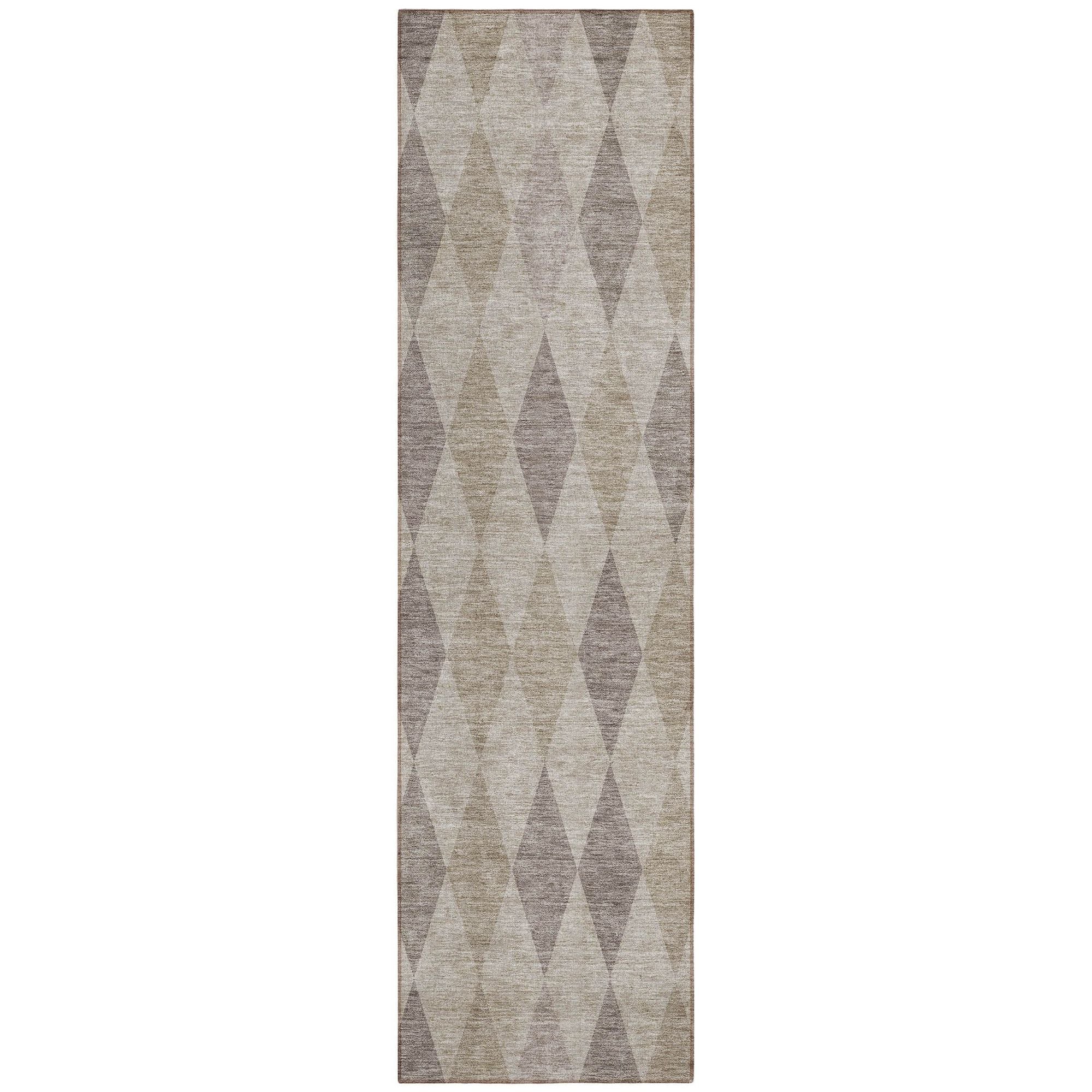 Machine Washable Beige Brown Rug - Indoor / Outdoor - Kids / Pet Friendly Geometric Print Rug