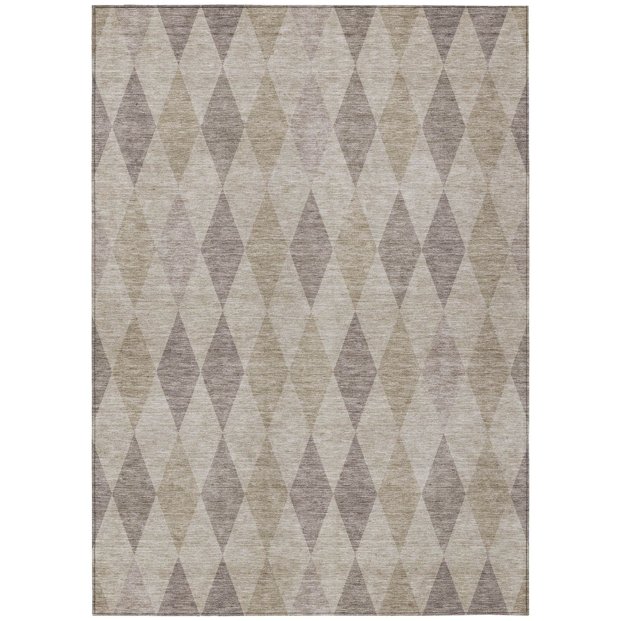 Machine Washable Beige Brown Rug - Indoor / Outdoor - Kids / Pet Friendly Geometric Print Rug