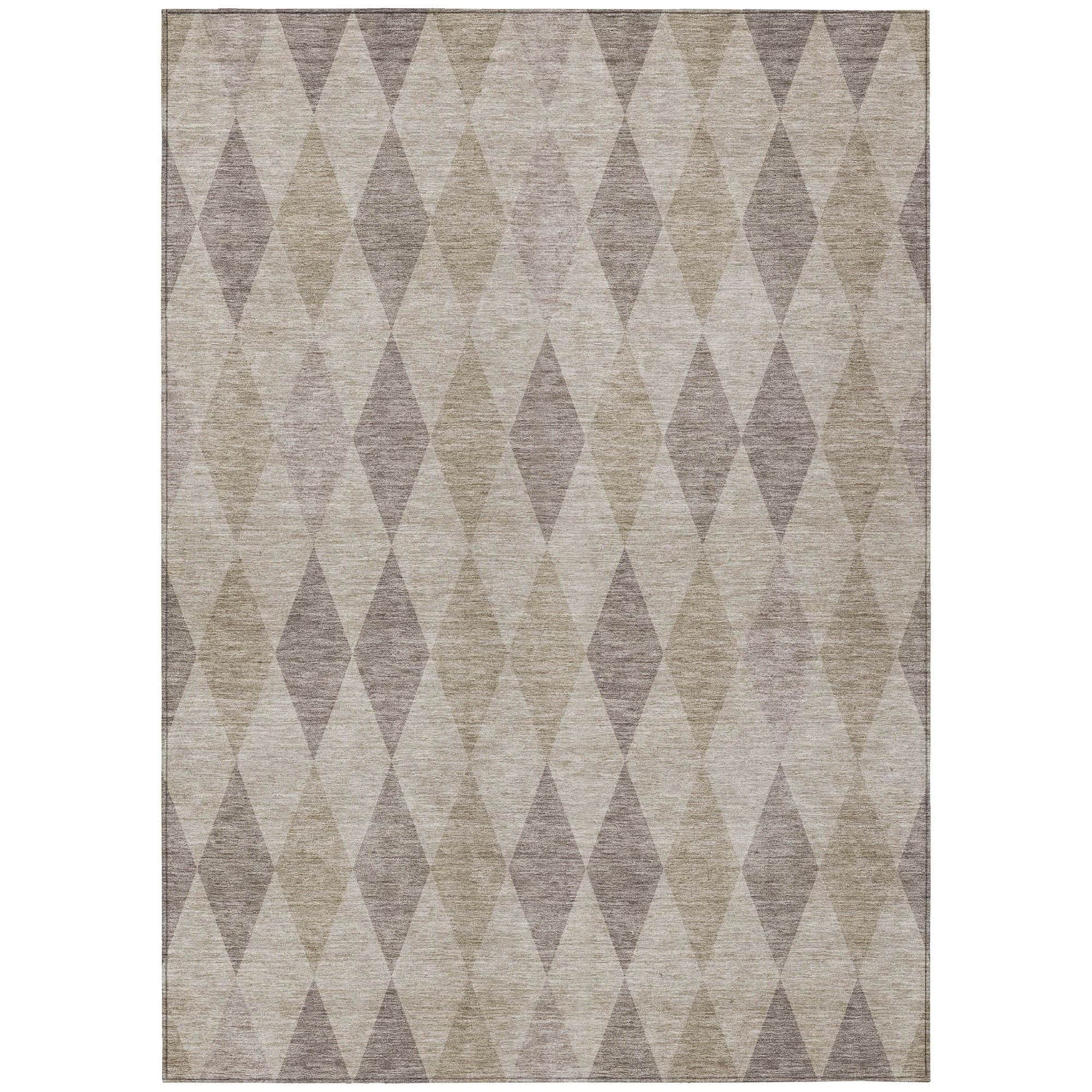 Machine Washable Beige Brown Rug - Indoor / Outdoor - Kids / Pet Friendly Geometric Print Rug