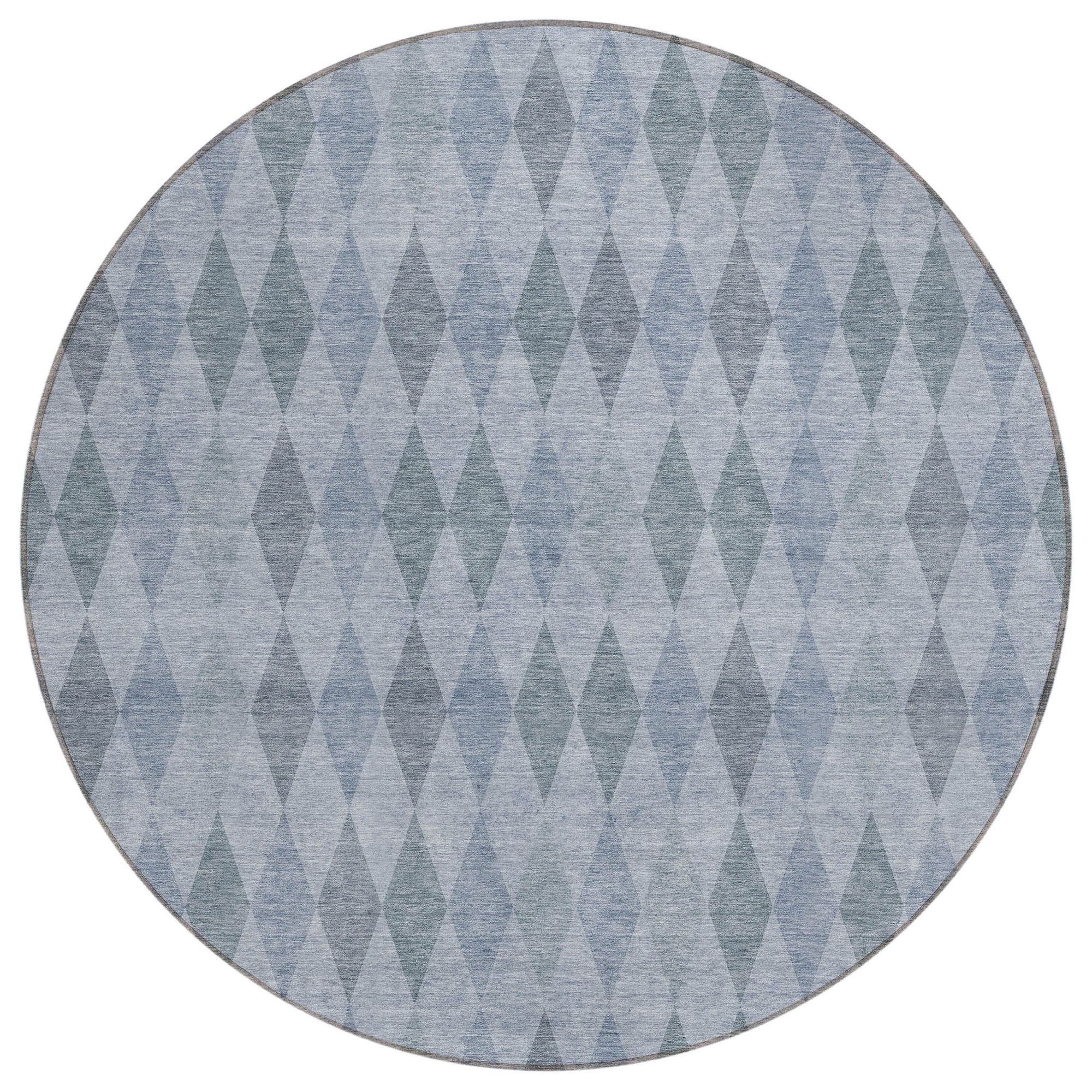 Machine Washable Denim Blue Rug - Indoor / Outdoor - Kids / Pet Friendly Geometric Print Rug