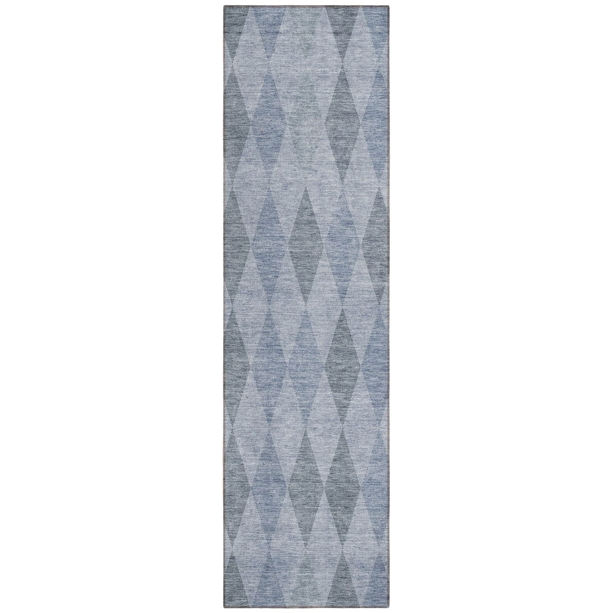 Machine Washable Denim Blue Rug - Indoor / Outdoor - Kids / Pet Friendly Geometric Print Rug
