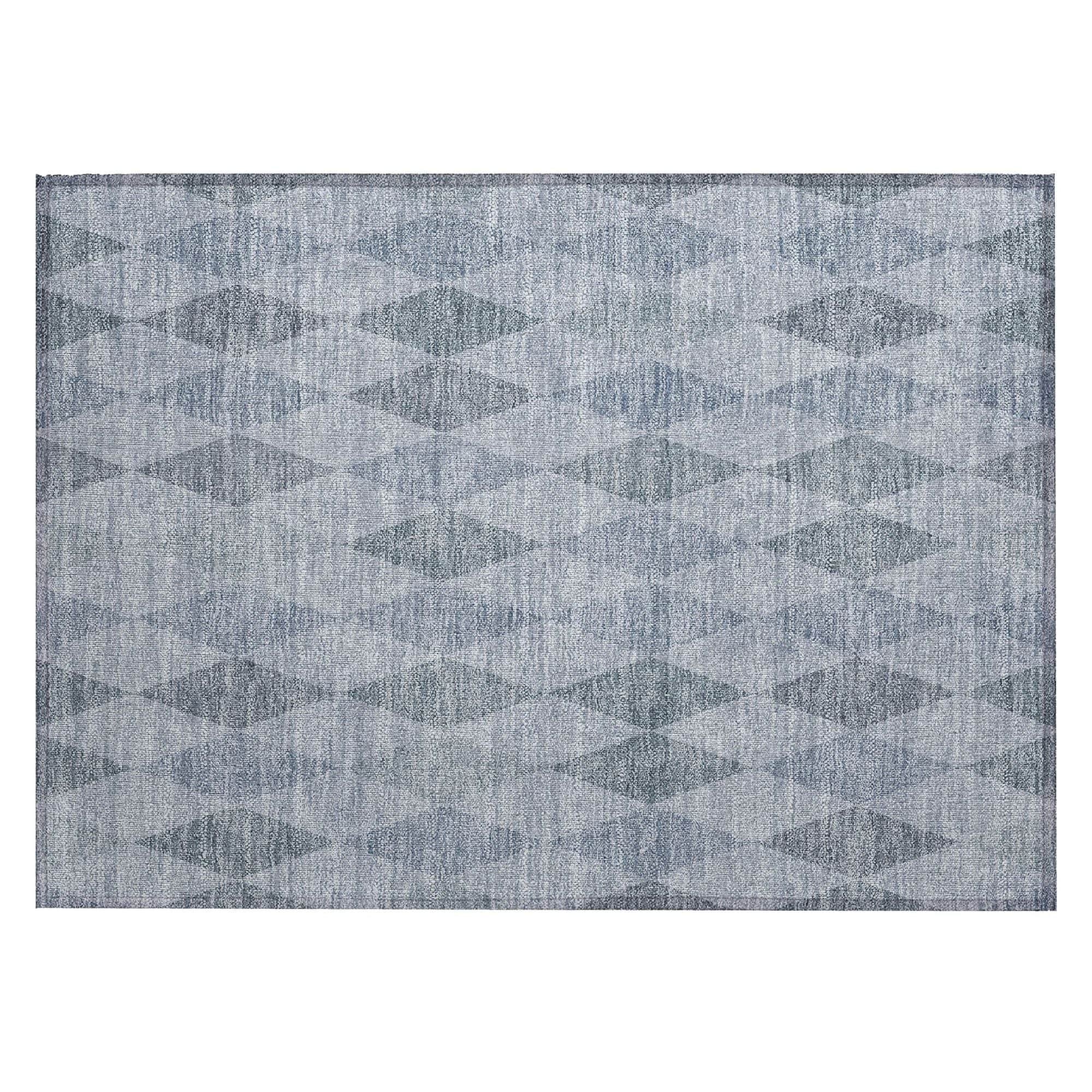 Machine Washable Denim Blue Rug - Indoor / Outdoor - Kids / Pet Friendly Geometric Print Rug