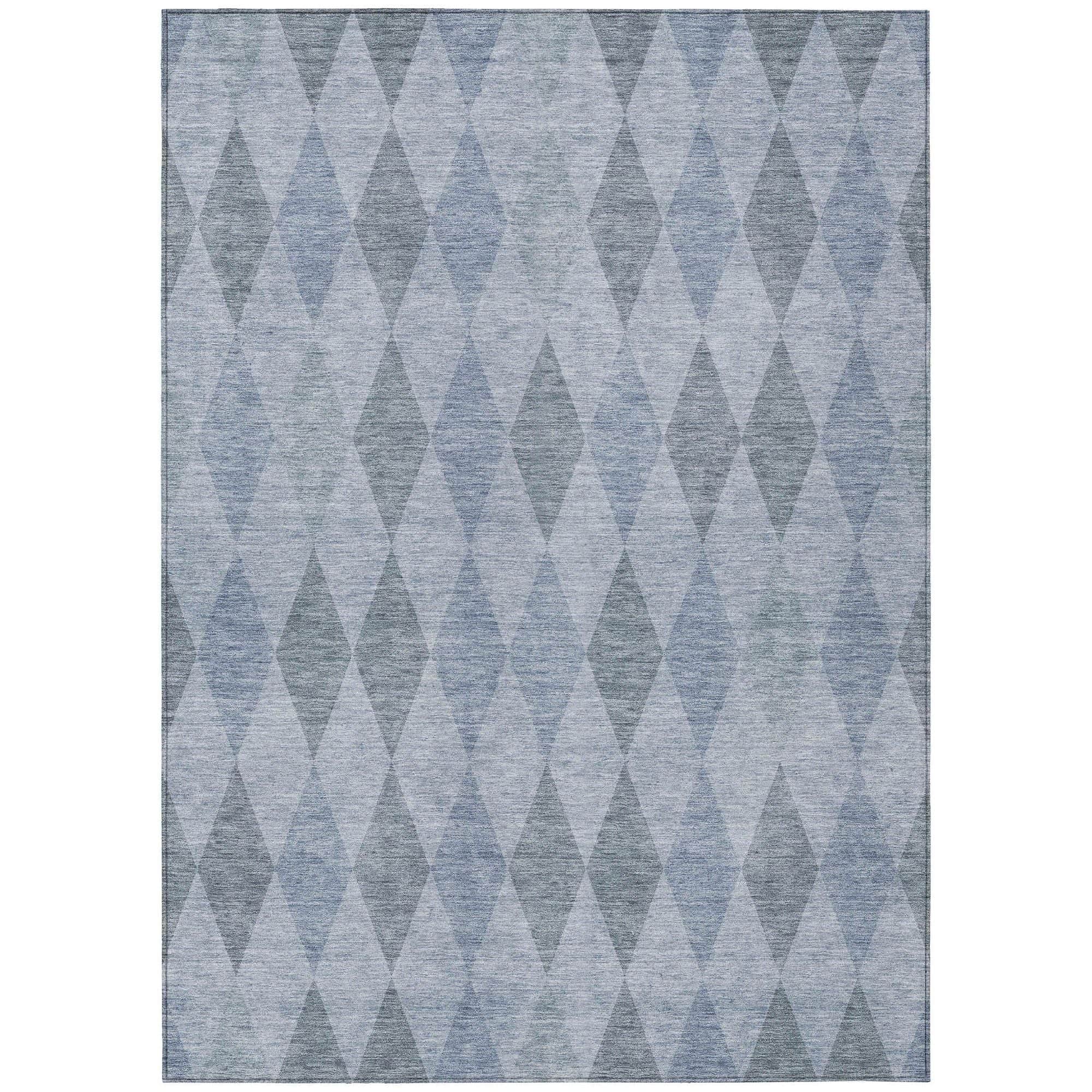 Machine Washable Denim Blue Rug - Indoor / Outdoor - Kids / Pet Friendly Geometric Print Rug