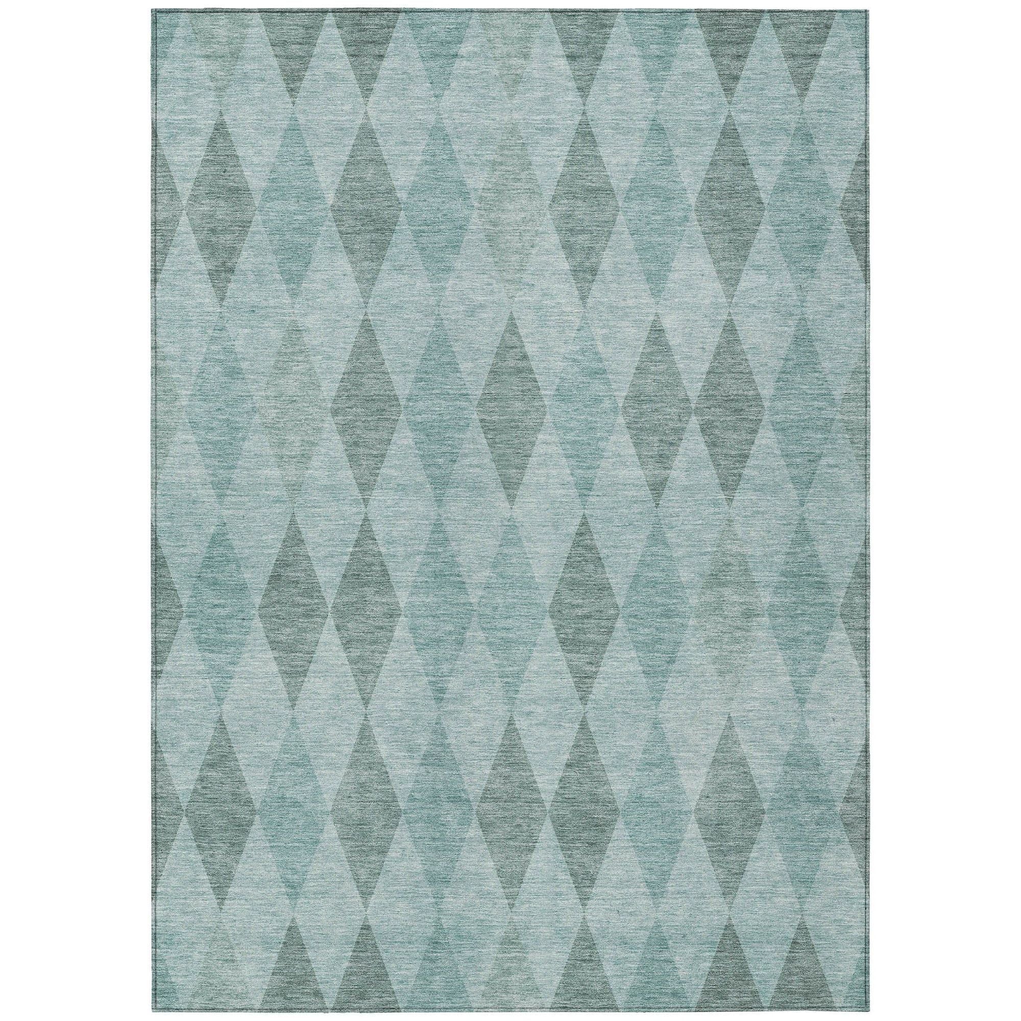 Machine Washable Teal Rug - Indoor / Outdoor - Kids / Pet Friendly Geometric Print Rug