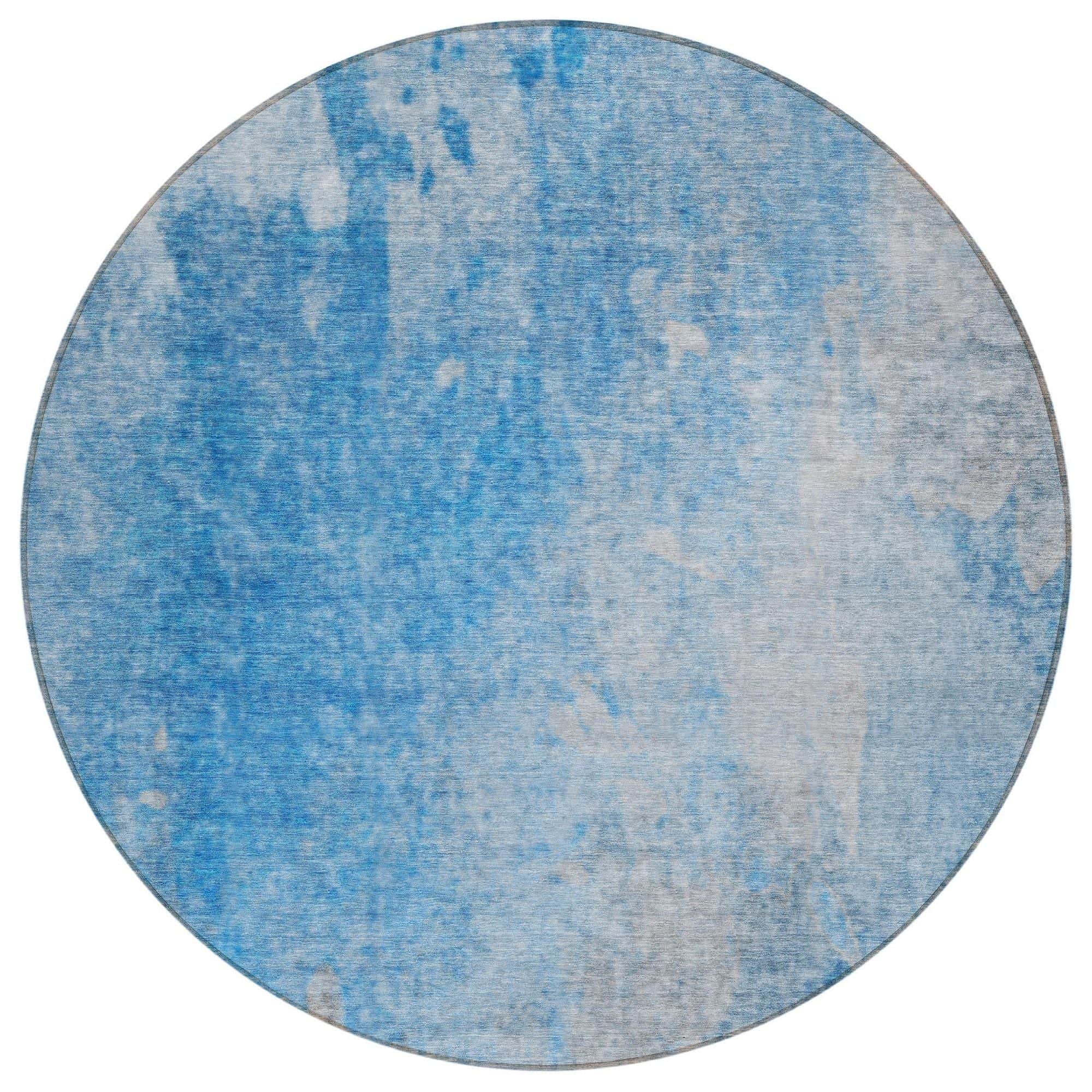 Machine Washable Blue Rug - Indoor / Outdoor - Kids / Pet Friendly Abstract Print Rug