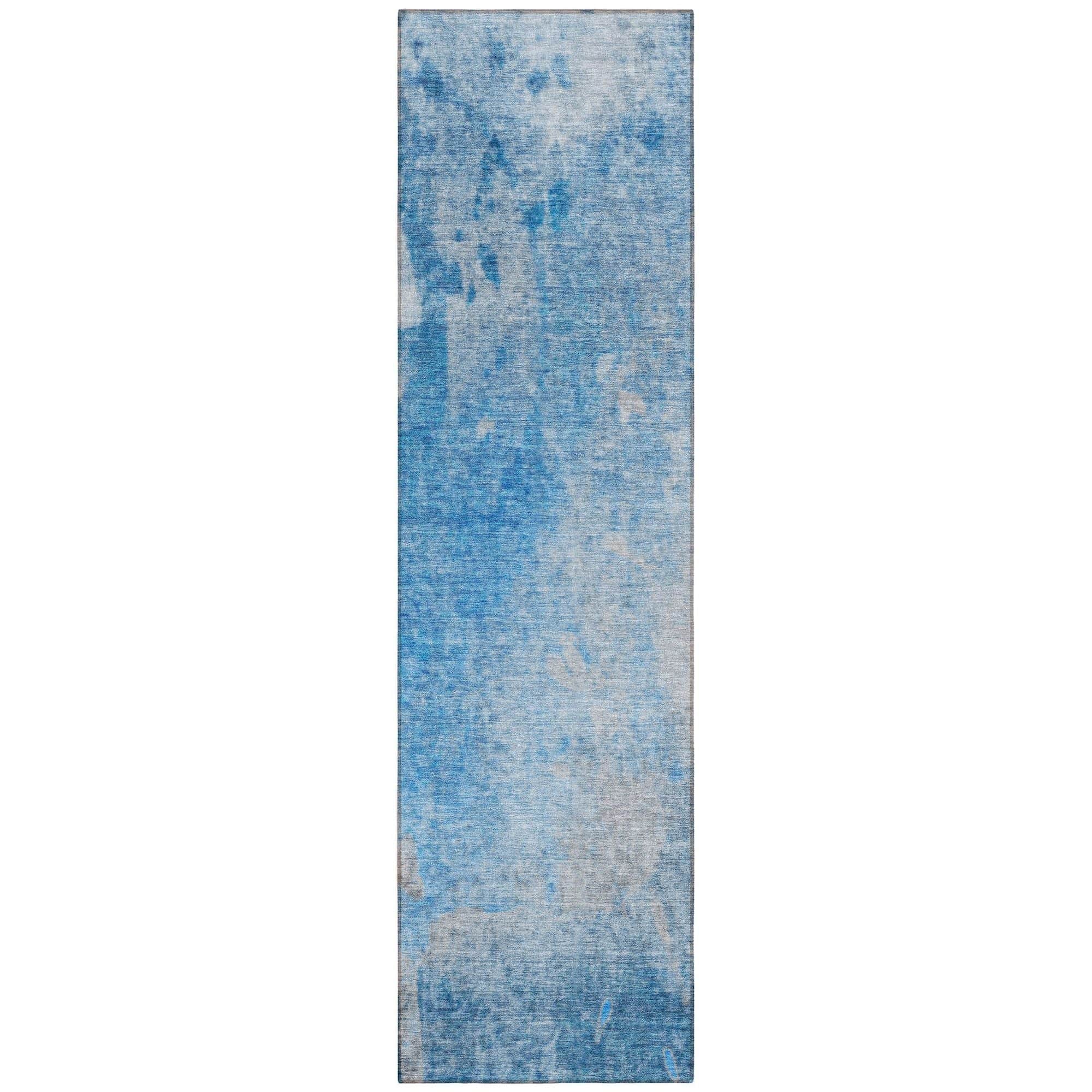 Machine Washable Blue Rug - Indoor / Outdoor - Kids / Pet Friendly Abstract Print Rug