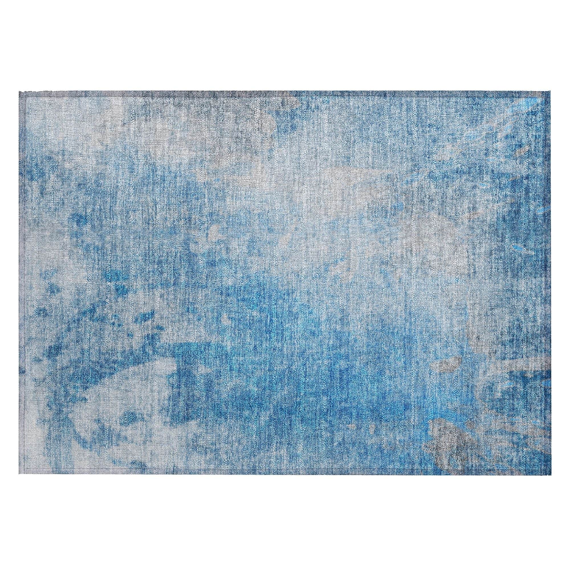 Machine Washable Blue Rug - Indoor / Outdoor - Kids / Pet Friendly Abstract Print Rug