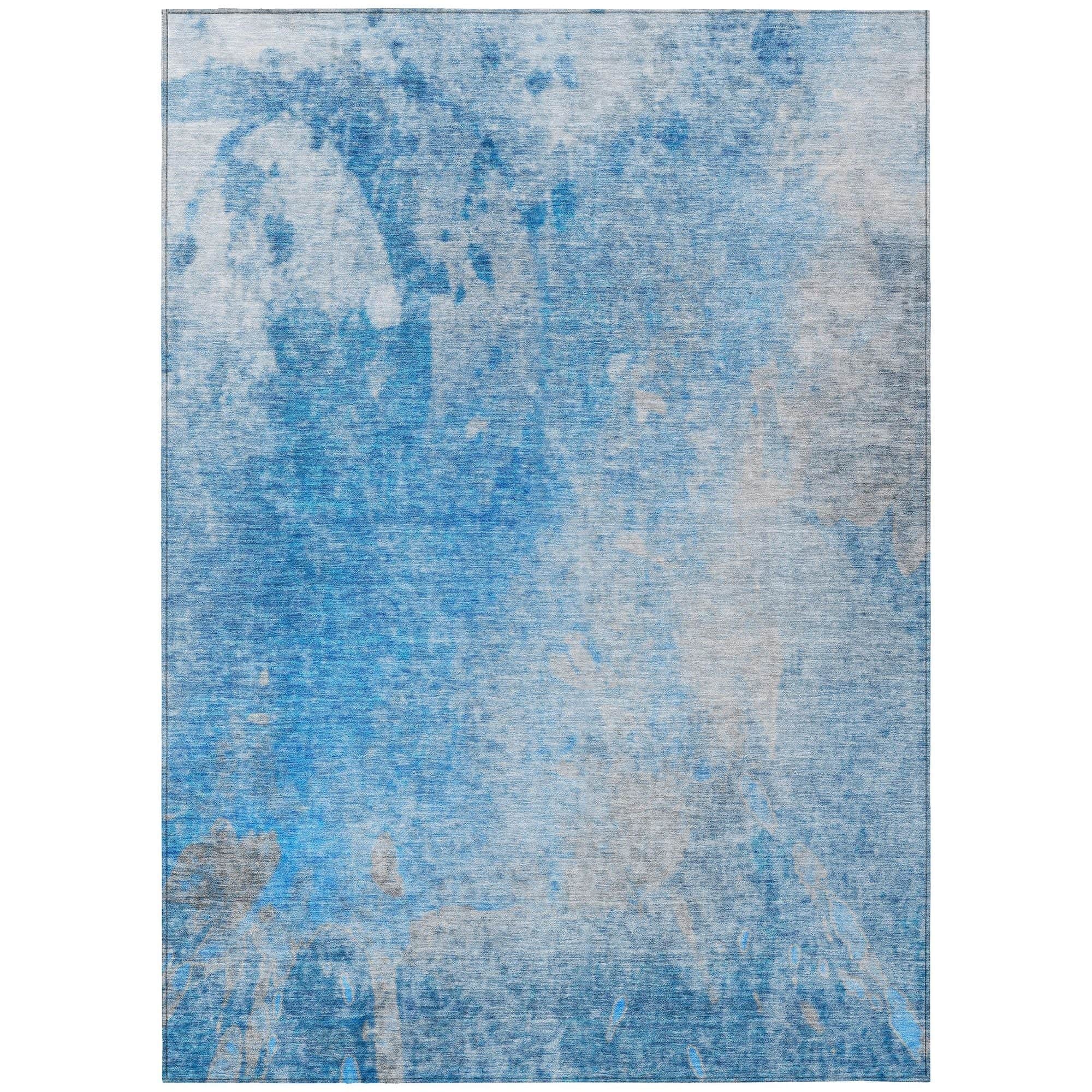 Machine Washable Blue Rug - Indoor / Outdoor - Kids / Pet Friendly Abstract Print Rug