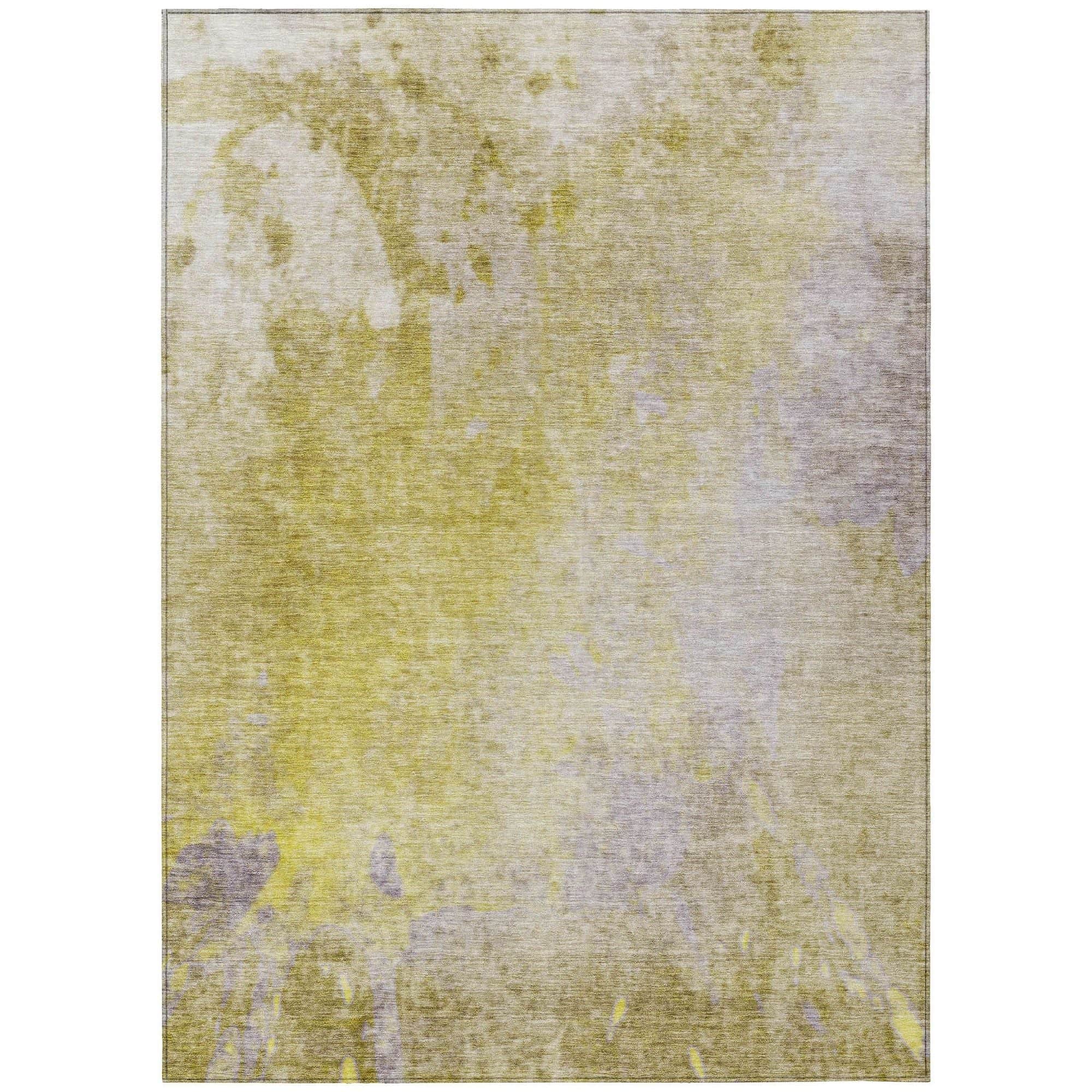 Machine Washable Gold Rug - Indoor / Outdoor - Kids / Pet Friendly Abstract Print Rug