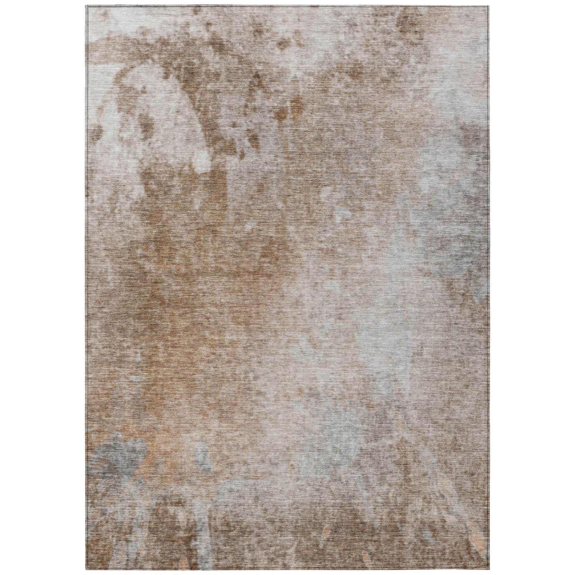 Machine Washable Mocha Brown Rug - Indoor / Outdoor - Kids / Pet Friendly Abstract Print Rug
