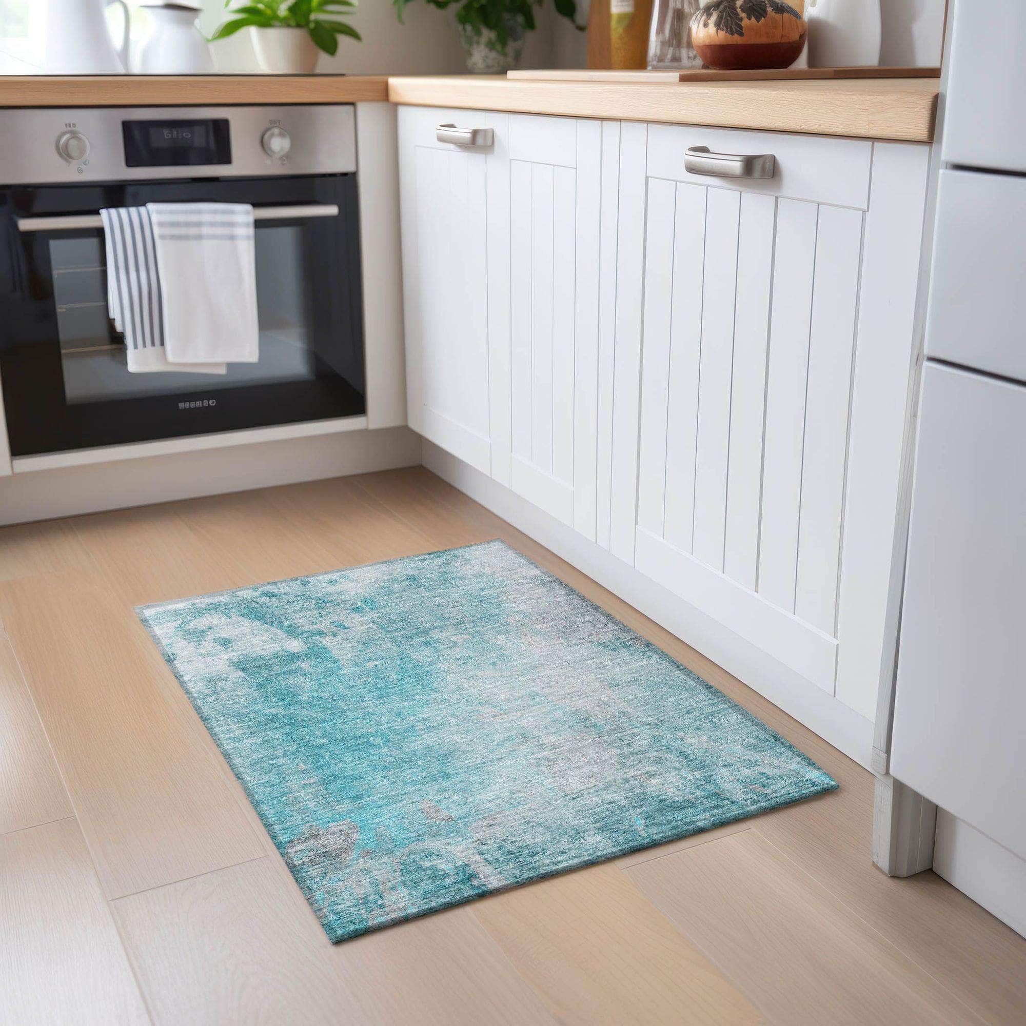 Machine Made ACN562 Teal Rugs