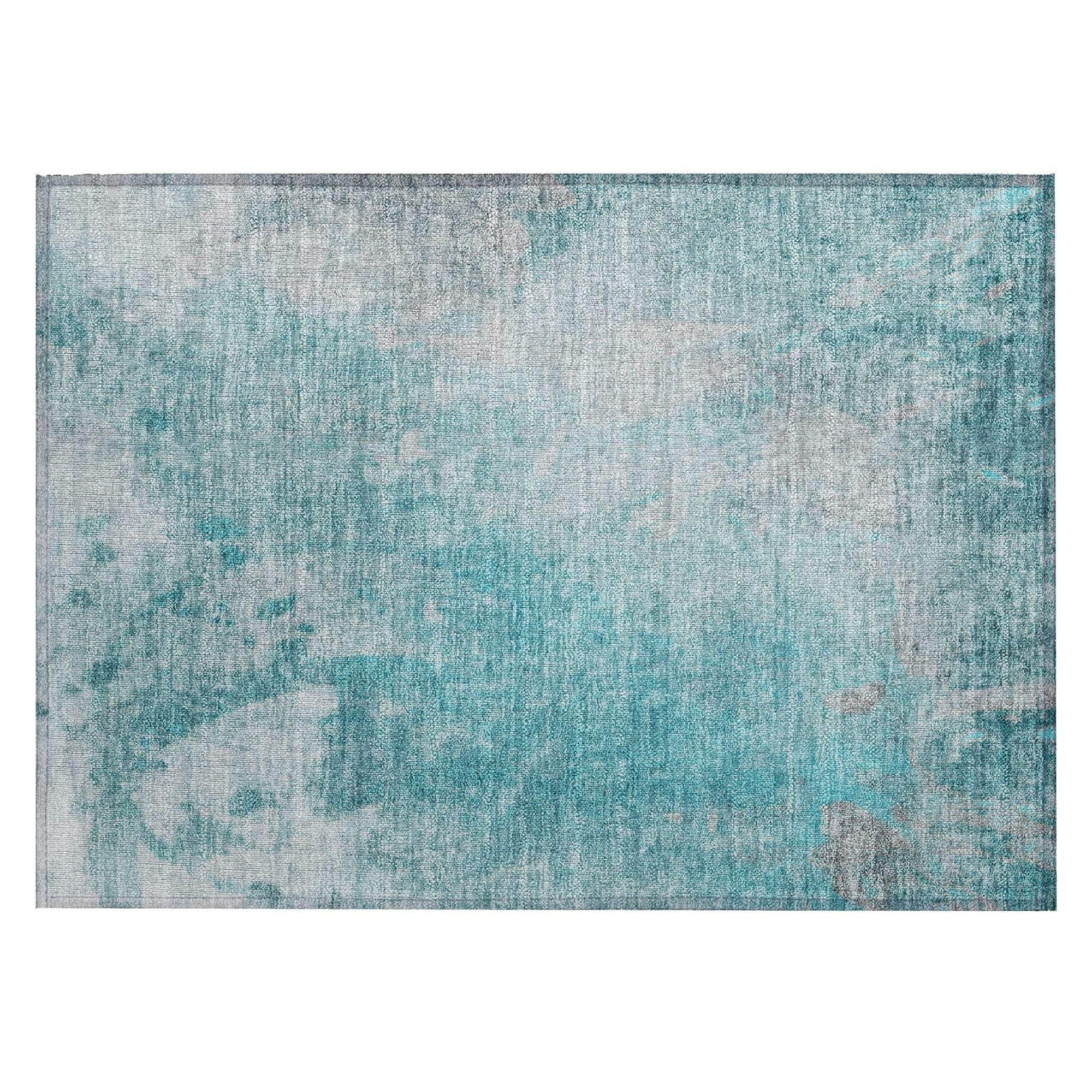 Machine Washable Teal Rug - Indoor / Outdoor - Kids / Pet Friendly Abstract Print Rug