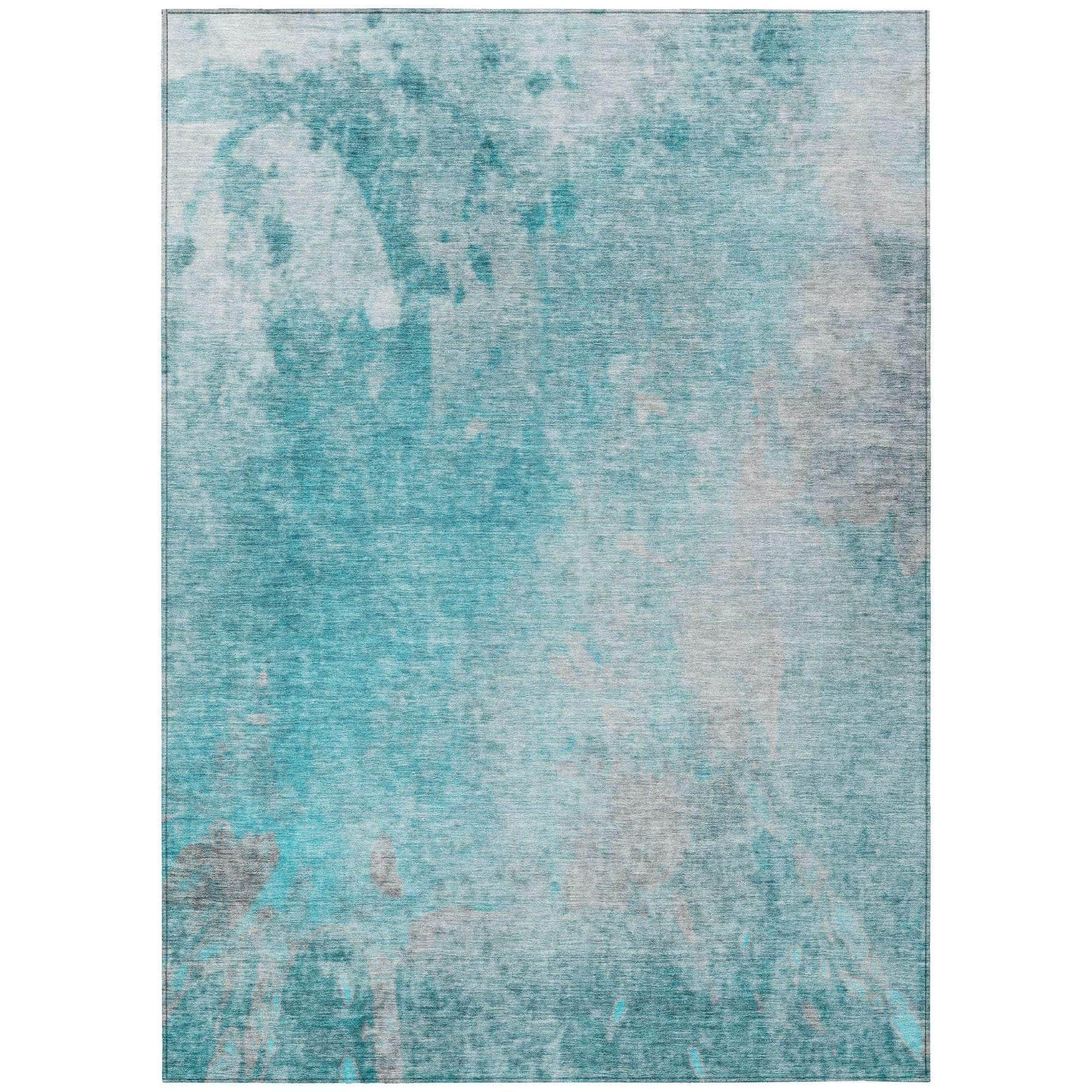 Machine Washable Teal Rug - Indoor / Outdoor - Kids / Pet Friendly Abstract Print Rug