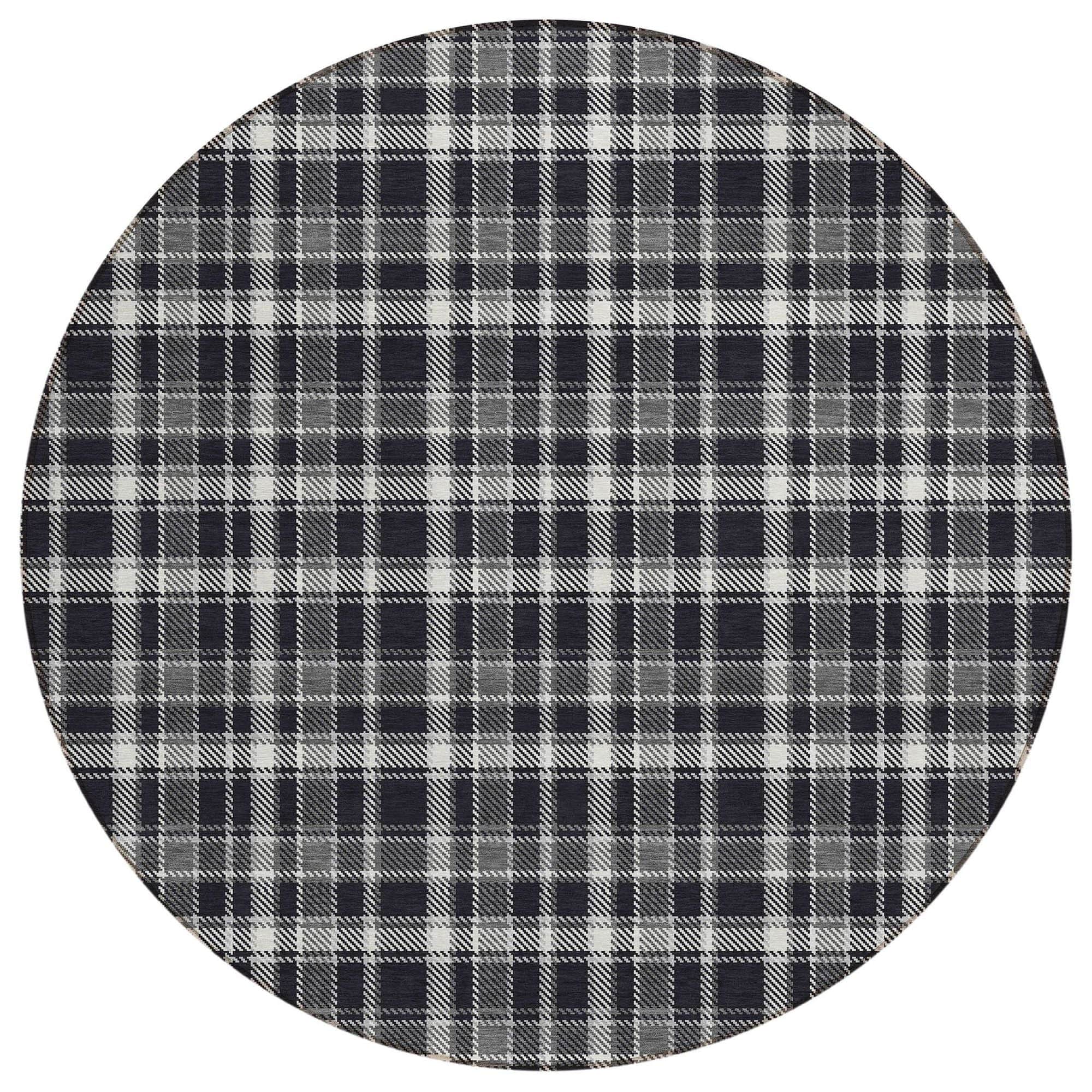 Machine Washable Black Rug - Indoor / Outdoor - Kids / Pet Friendly Plaid Print Rug