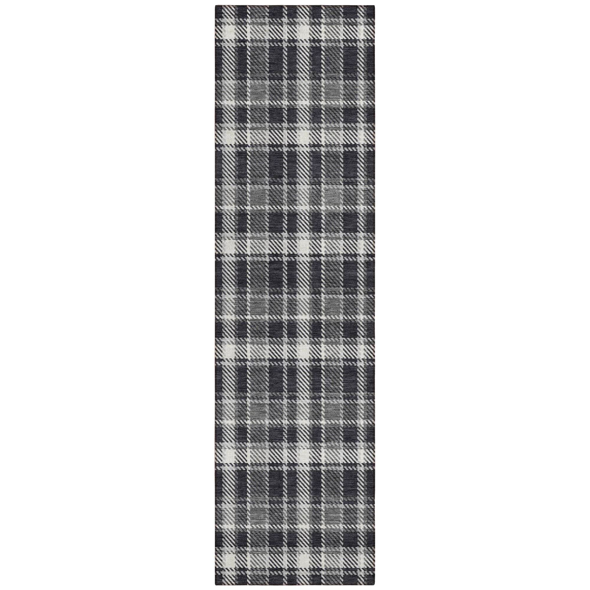Machine Washable Black Rug - Indoor / Outdoor - Kids / Pet Friendly Plaid Print Rug