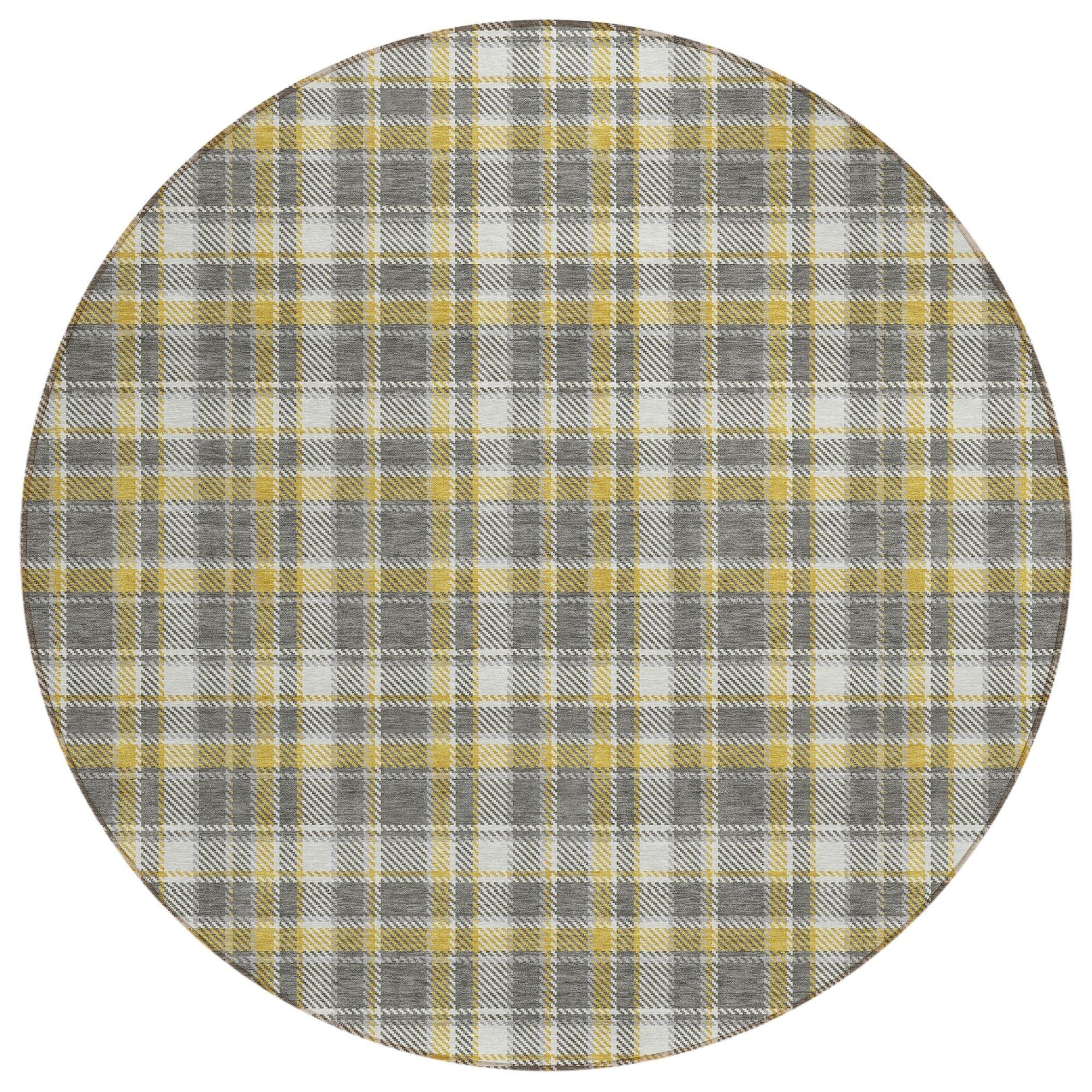 Machine Washable Gray Rug - Indoor / Outdoor - Kids / Pet Friendly Plaid Print Rug