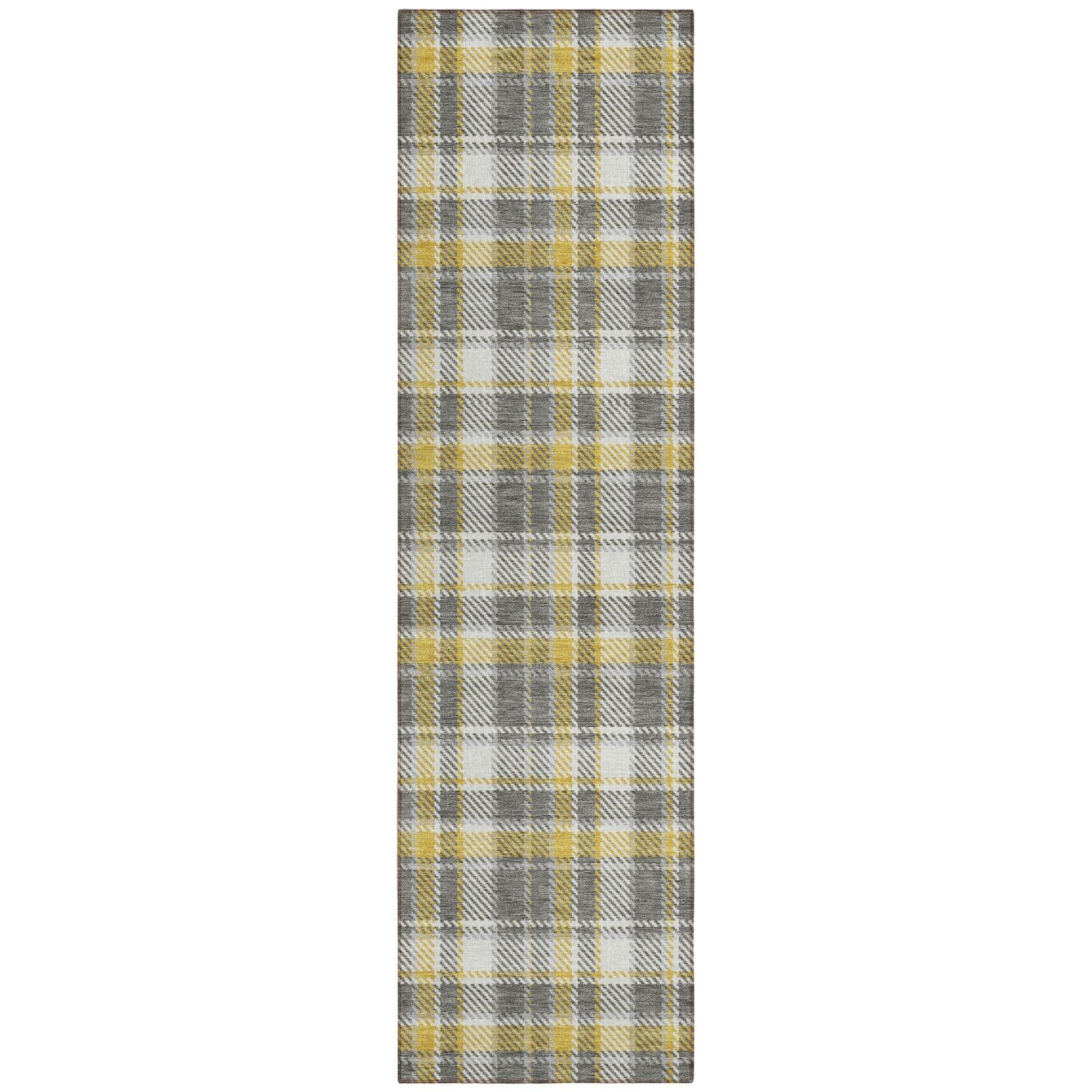 Machine Washable Gray Rug - Indoor / Outdoor - Kids / Pet Friendly Plaid Print Rug