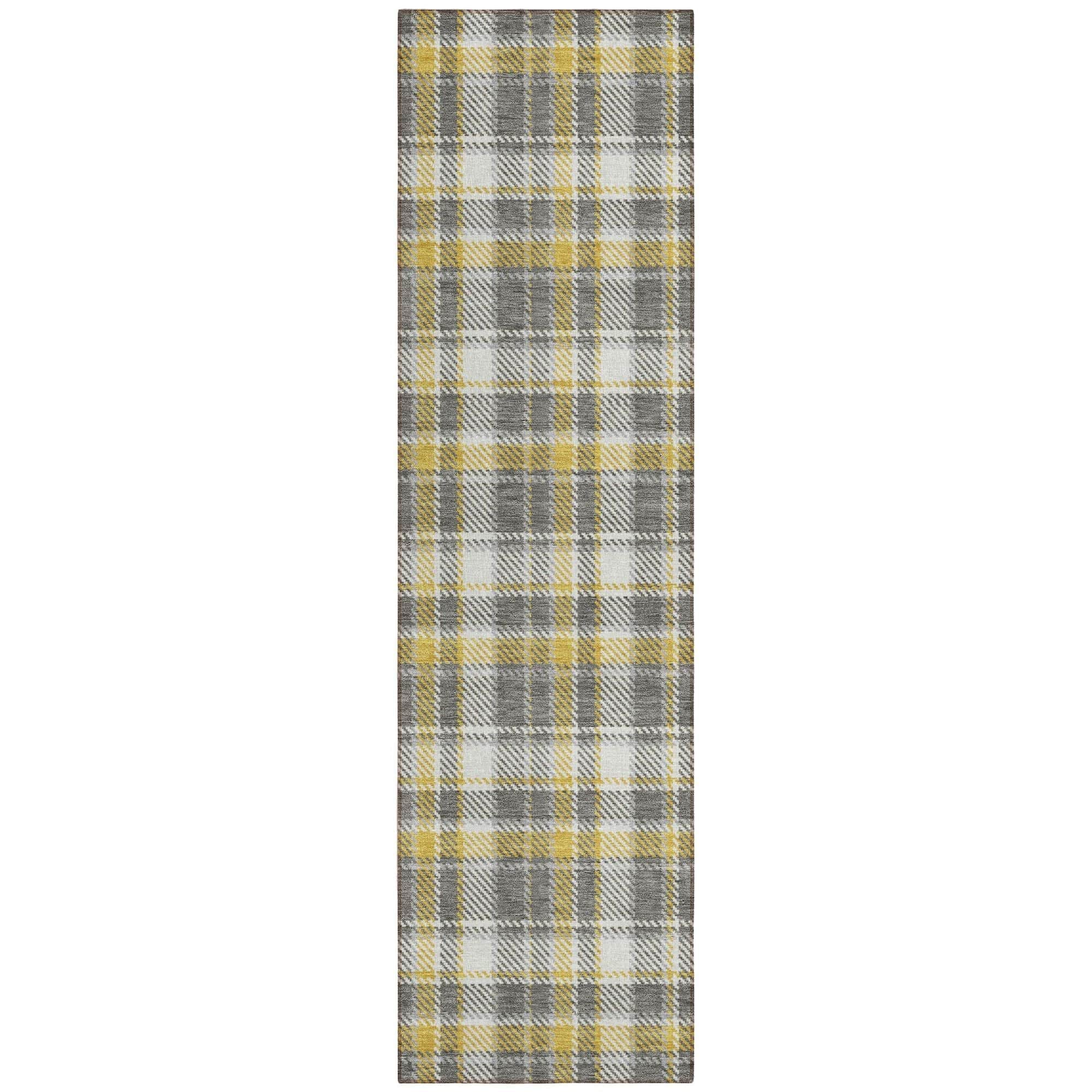 Machine Washable Gray Rug - Indoor / Outdoor - Kids / Pet Friendly Plaid Print Rug