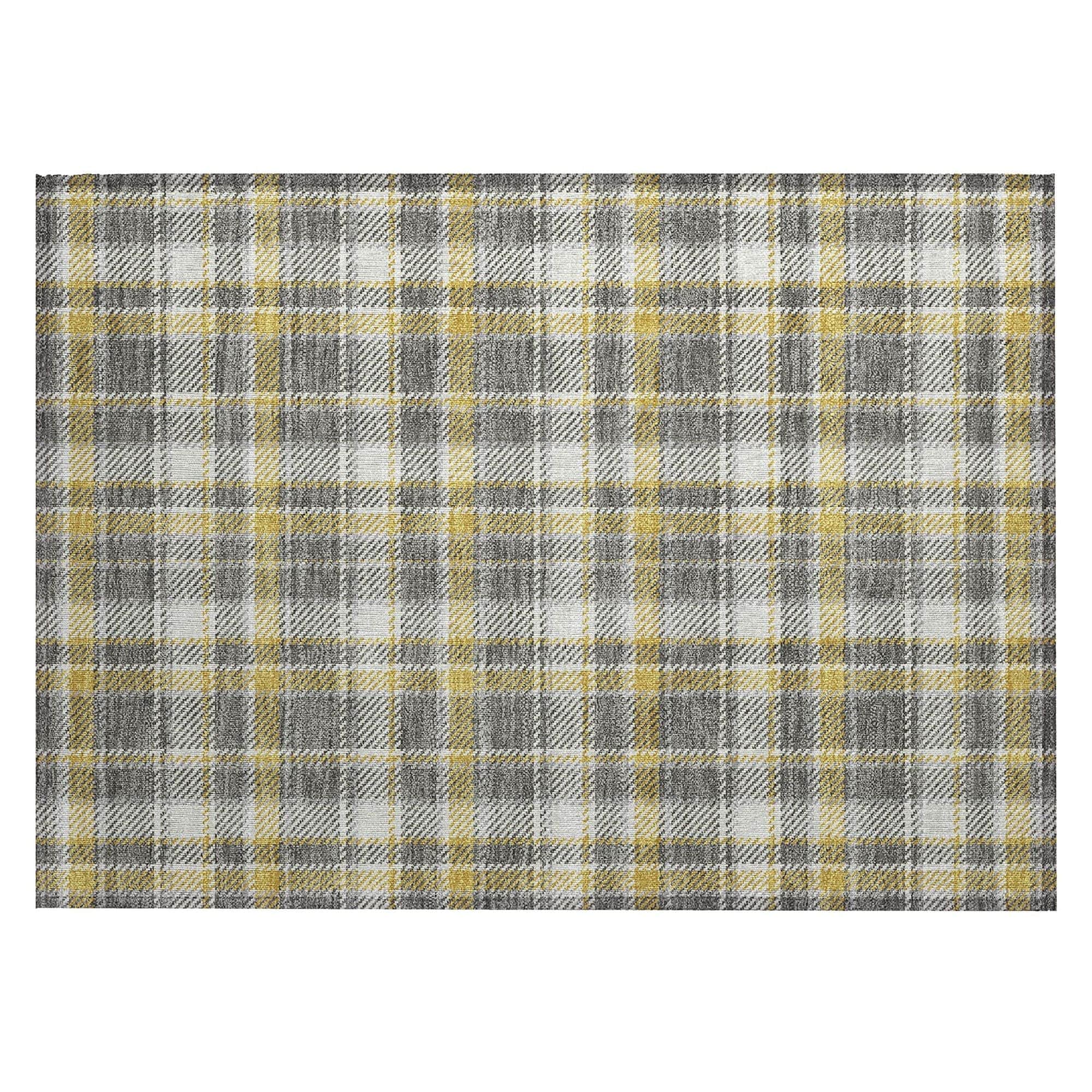 Machine Washable Gray Rug - Indoor / Outdoor - Kids / Pet Friendly Plaid Print Rug