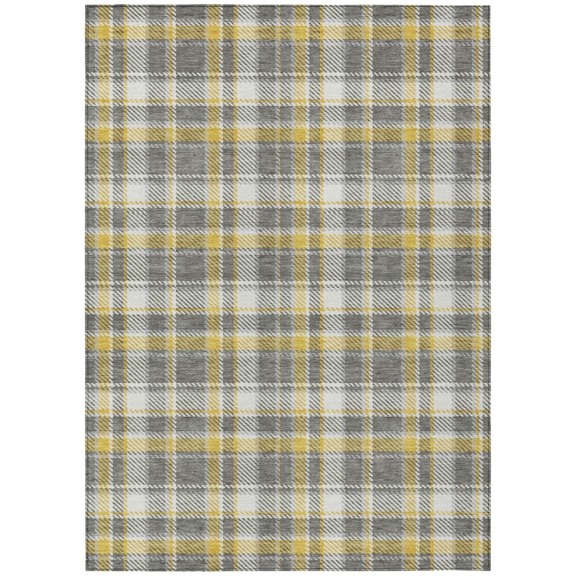 Machine Washable Gray Rug - Indoor / Outdoor - Kids / Pet Friendly Plaid Print Rug