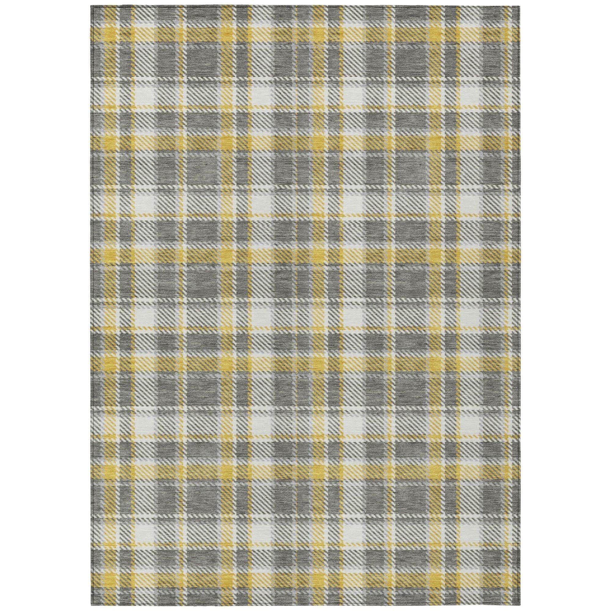 Machine Washable Gray Rug - Indoor / Outdoor - Kids / Pet Friendly Plaid Print Rug