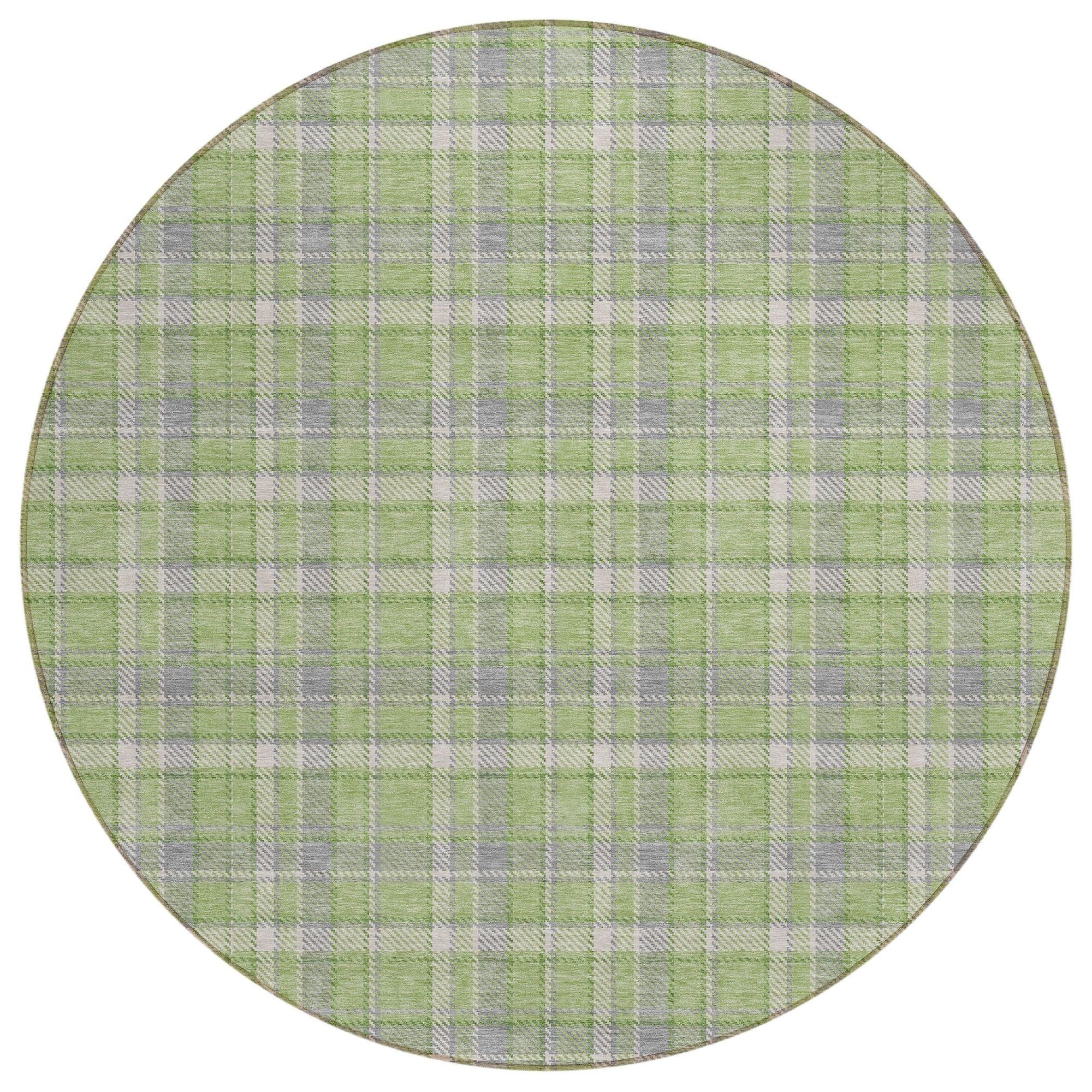 Machine Washable Green Rug - Indoor / Outdoor - Kids / Pet Friendly Plaid Print Rug