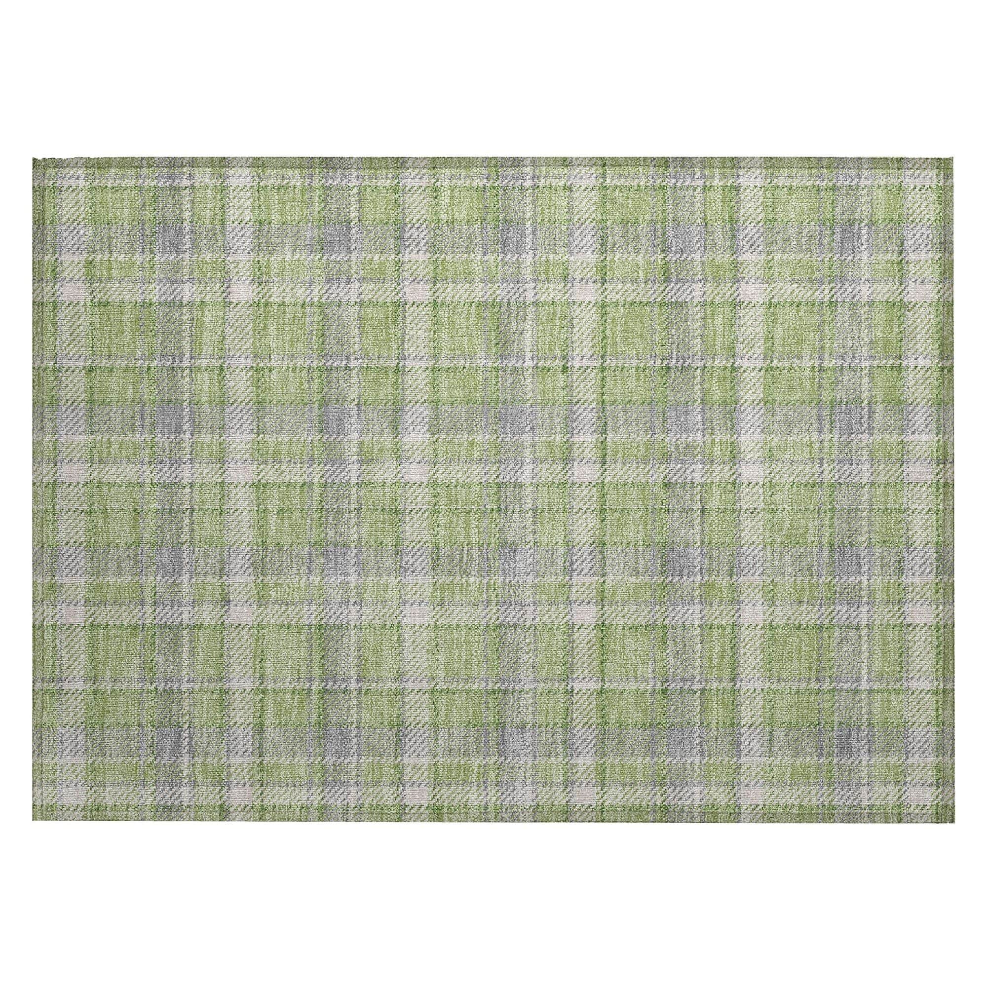 Machine Washable Green Rug - Indoor / Outdoor - Kids / Pet Friendly Plaid Print Rug