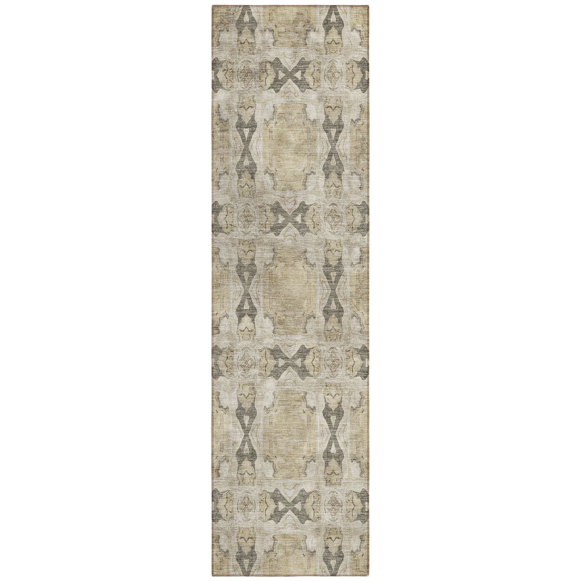 Machine Washable Beige Brown Rug - Indoor / Outdoor - Kids / Pet Friendly Panel Print Rug