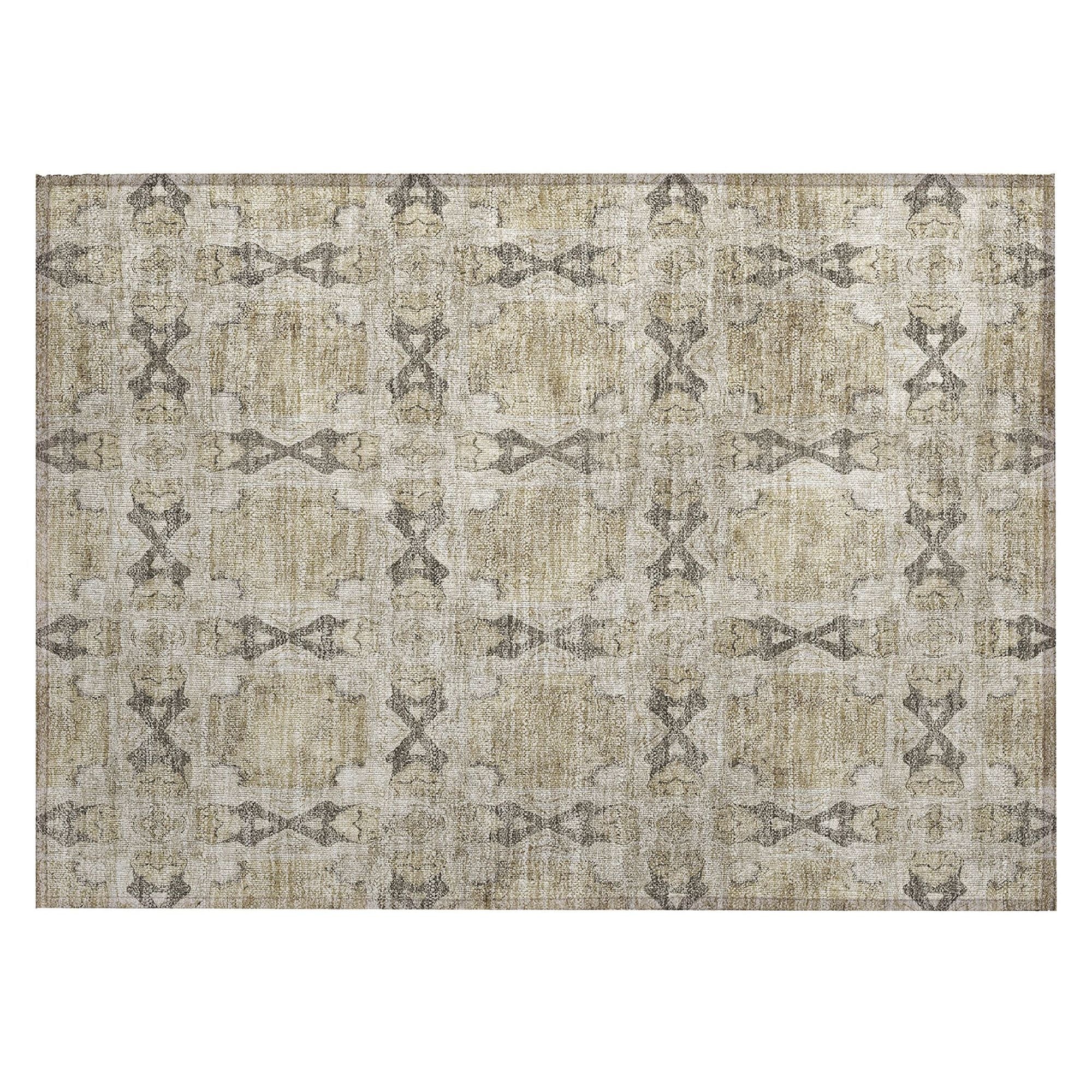 Machine Washable Beige Brown Rug - Indoor / Outdoor - Kids / Pet Friendly Panel Print Rug