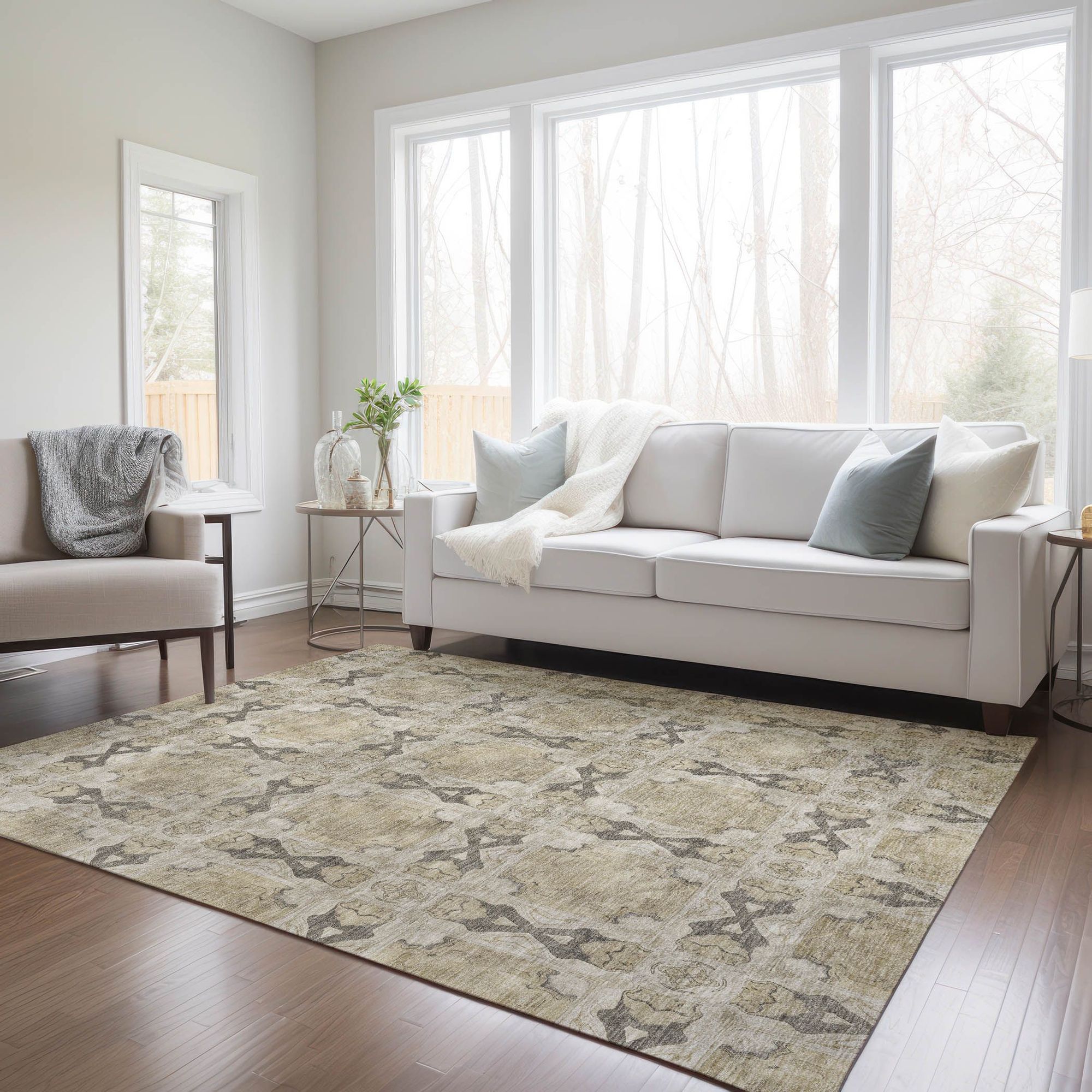 Machine Made ACN564 Beige Brown Rugs