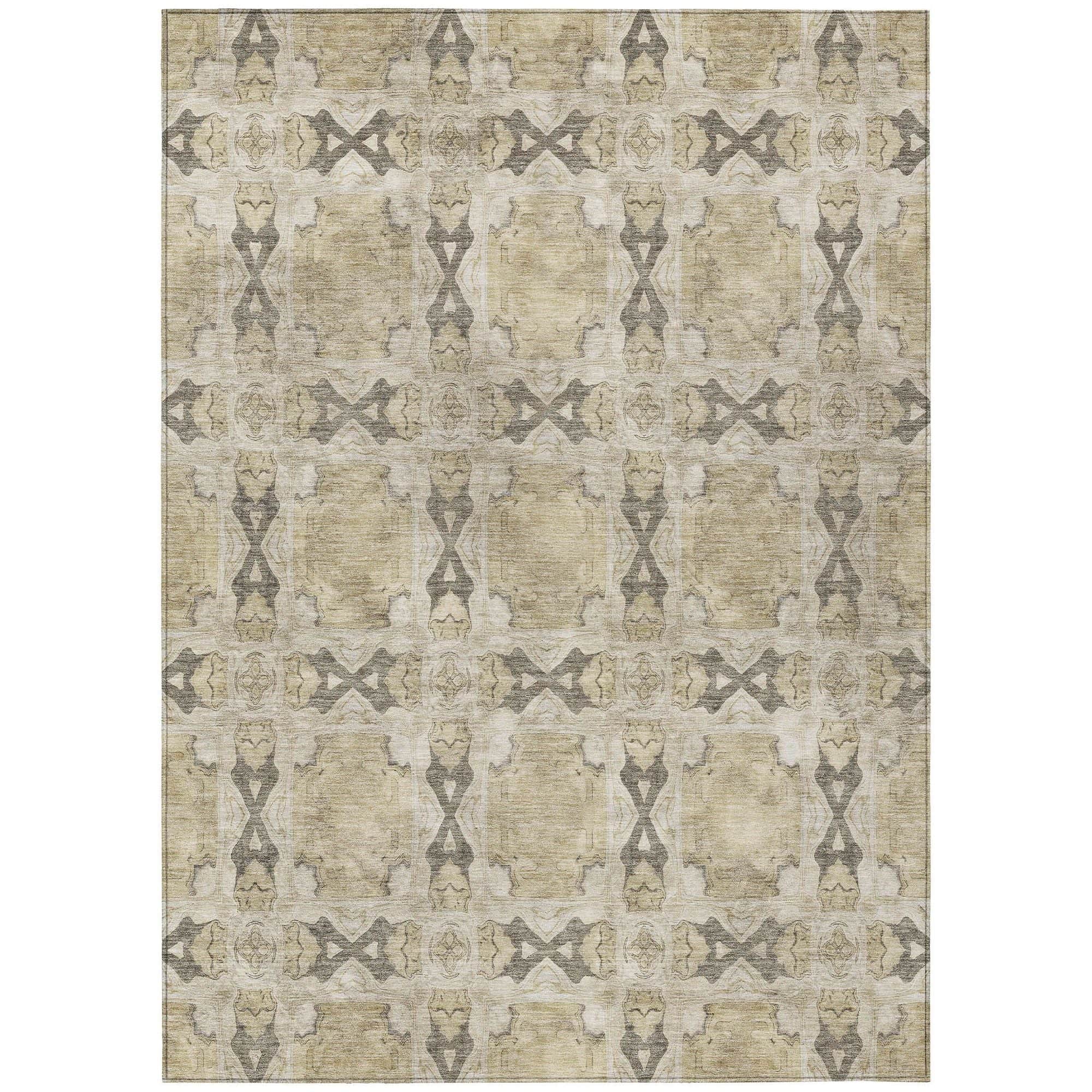 Machine Washable Beige Brown Rug - Indoor / Outdoor - Kids / Pet Friendly Panel Print Rug
