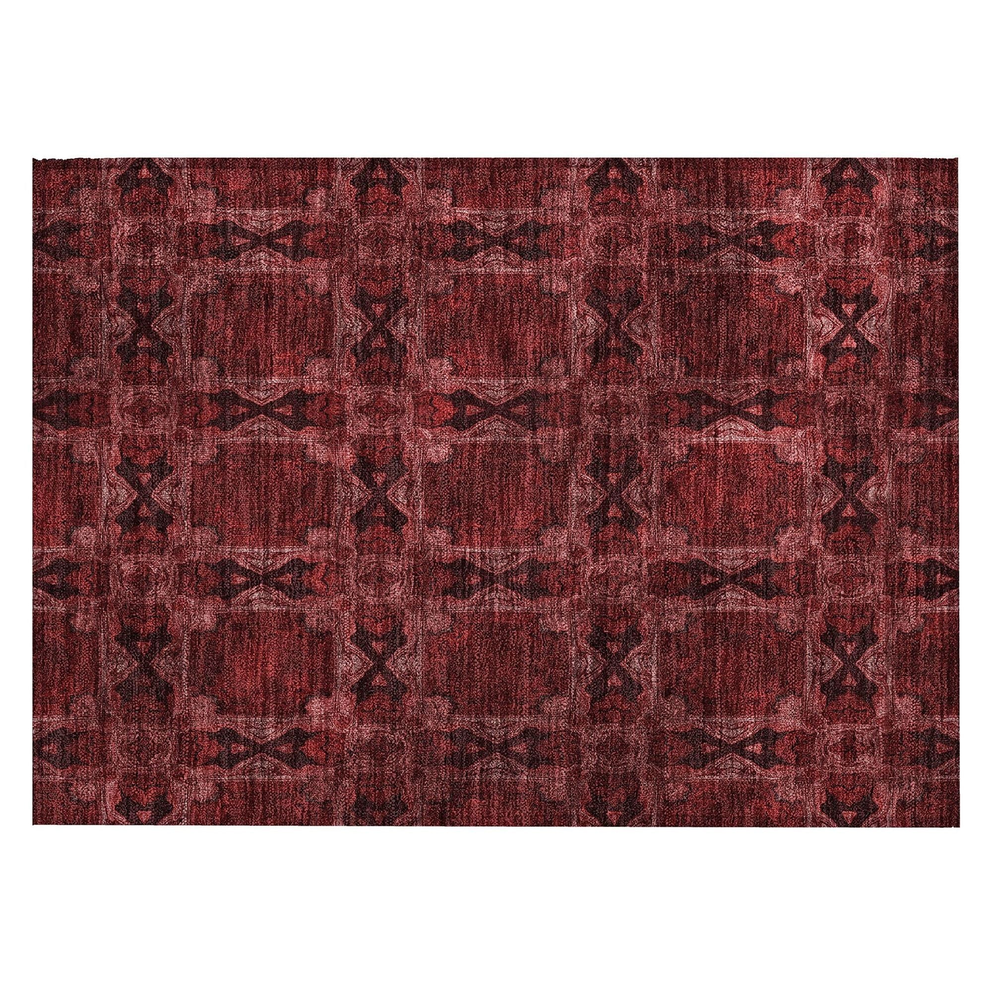 Machine Washable Burgundy Red Rug - Indoor / Outdoor - Kids / Pet Friendly Panel Print Rug